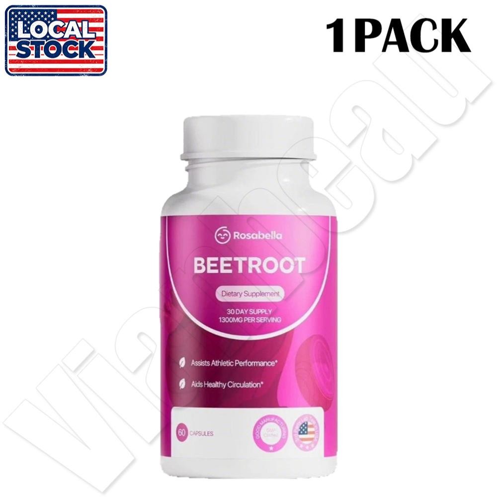 5Packs of Rosabella Organic Beetroot Capsules (1300mg) for Blood Flow & Heart He