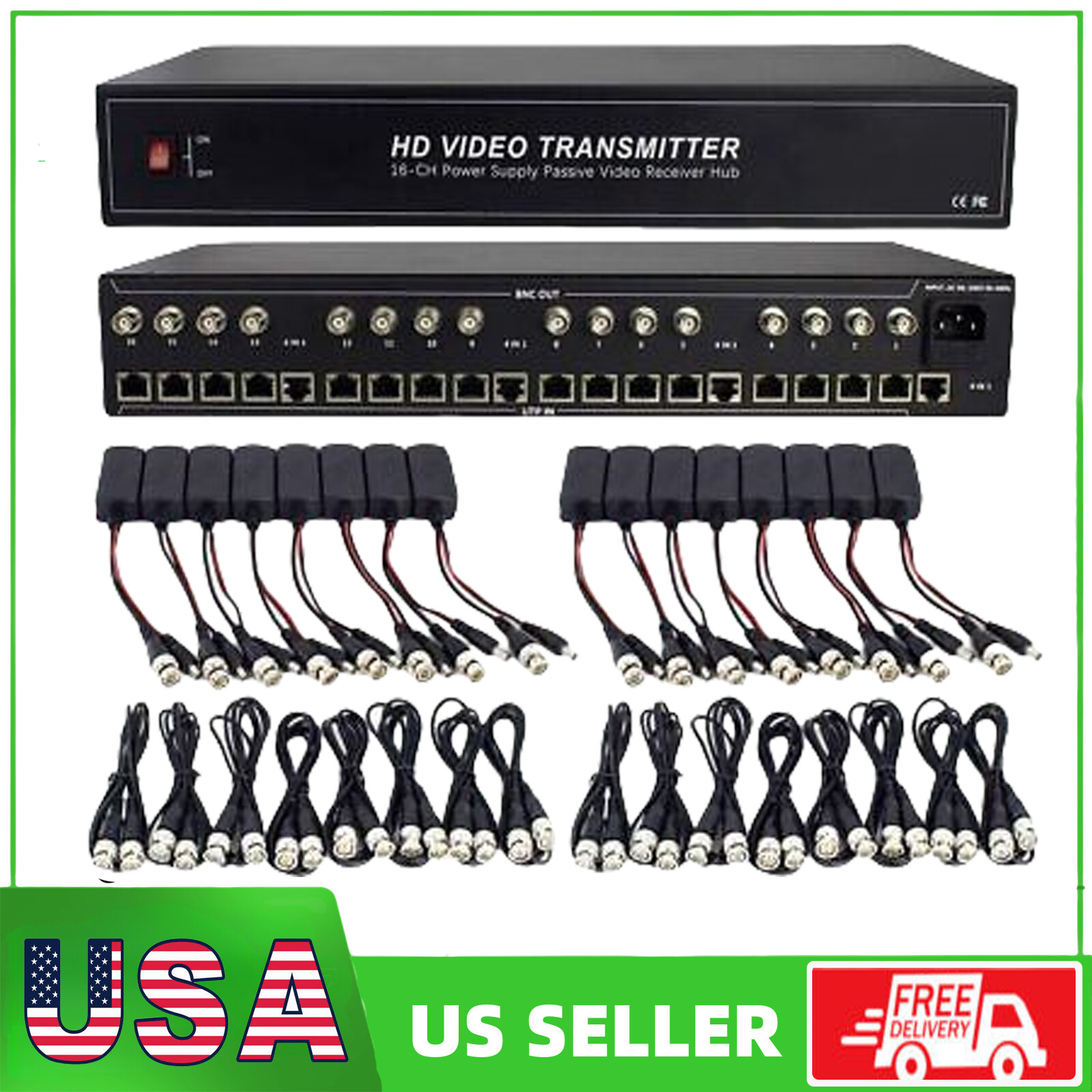 Kit of 16 Channel Video Balun Power Supply Passive Video Receiver Hub Kit of 16 Channel Video Balun Power Supply Passive Video Receiver Hub