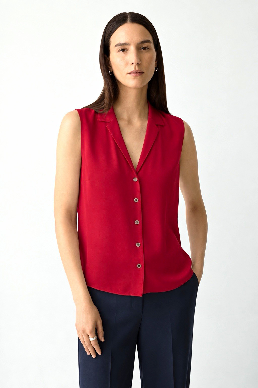 NWT Theory 100% Silk Camp Collar Blouse Cherry S MSRP $245