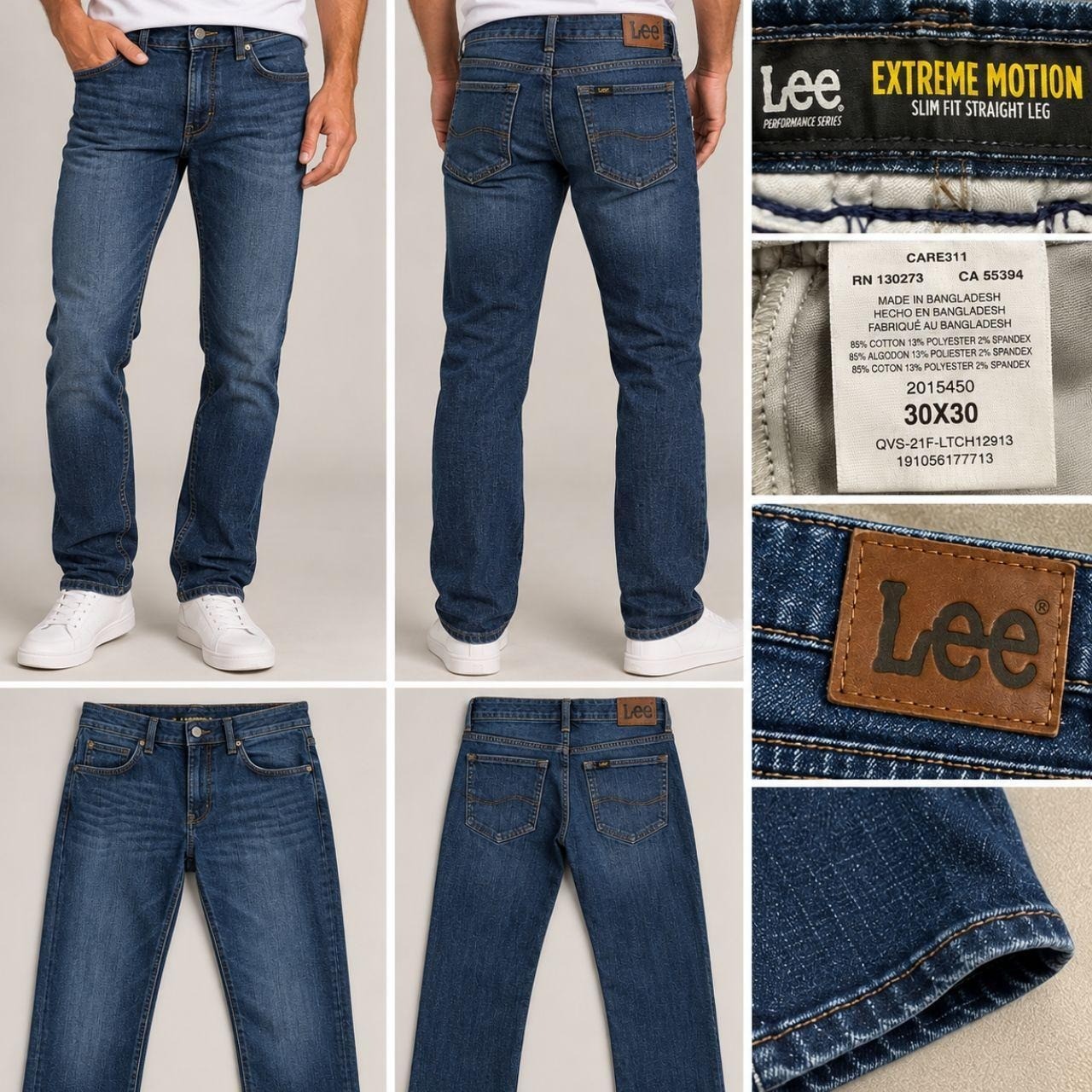 Lee Extreme Motion Jeans Mens 30x30 Dark Blue Excellent Slim Fit Straight Leg