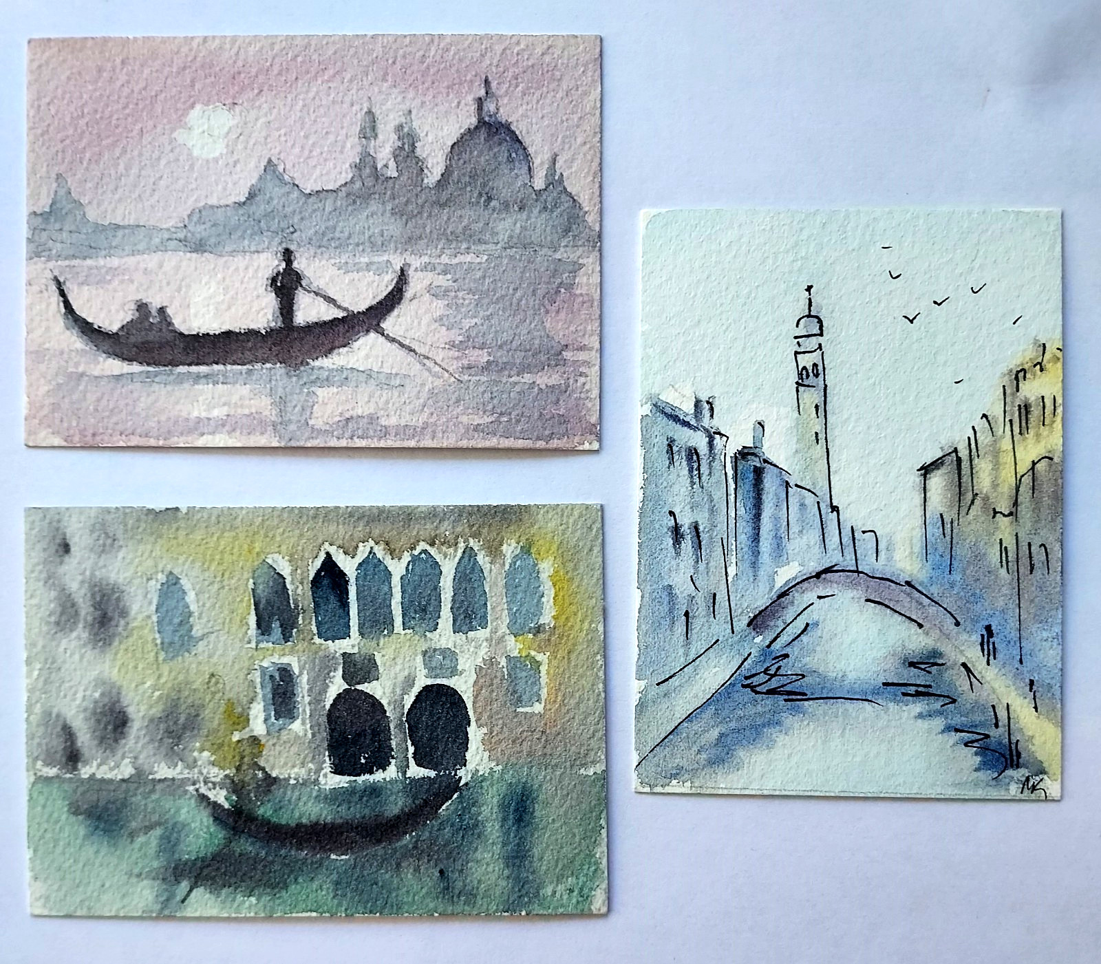 3 ACEO ORIGINAL watercolor painting - Landscapes Venice - 2.5x3.5 in MK