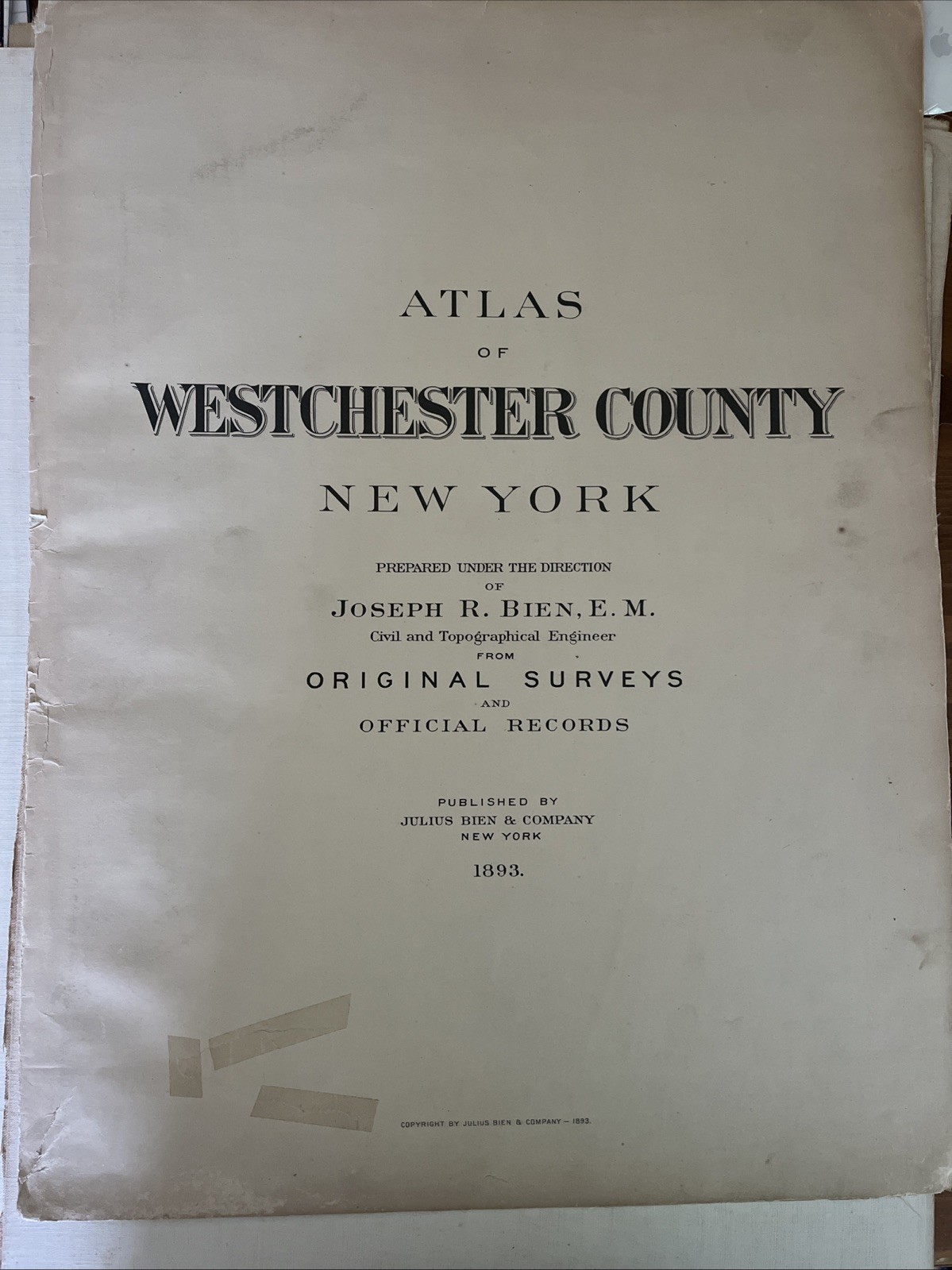 1893 Atlas Of Westchester County; Joseph R. Bien; As Is 1893 Atlas Of Westchester County; Joseph R. Bien; As Is