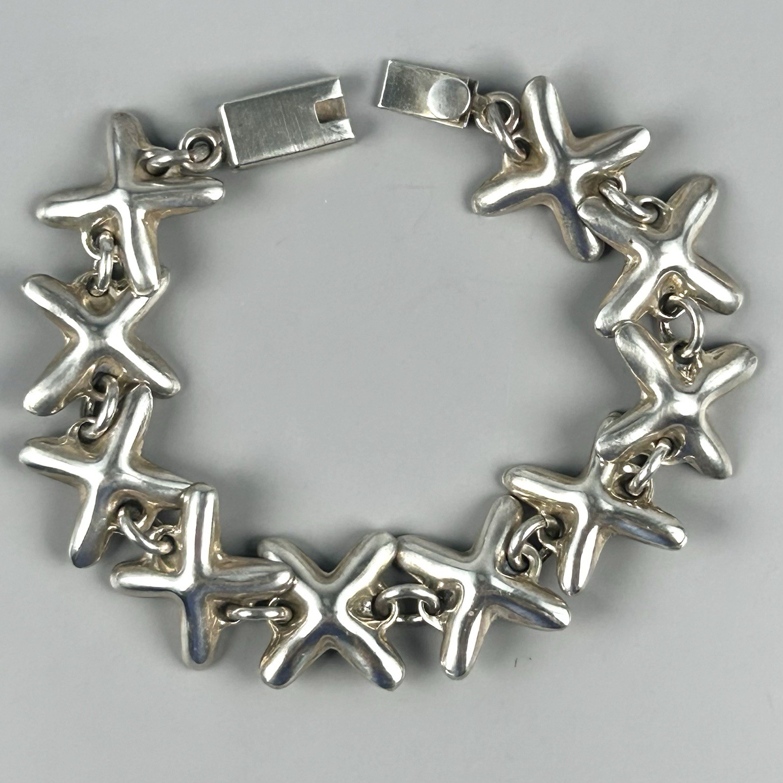 Taxco Mexico TC-223 Sterling Silver Modernist X Link Bracelet 33.45g 7”