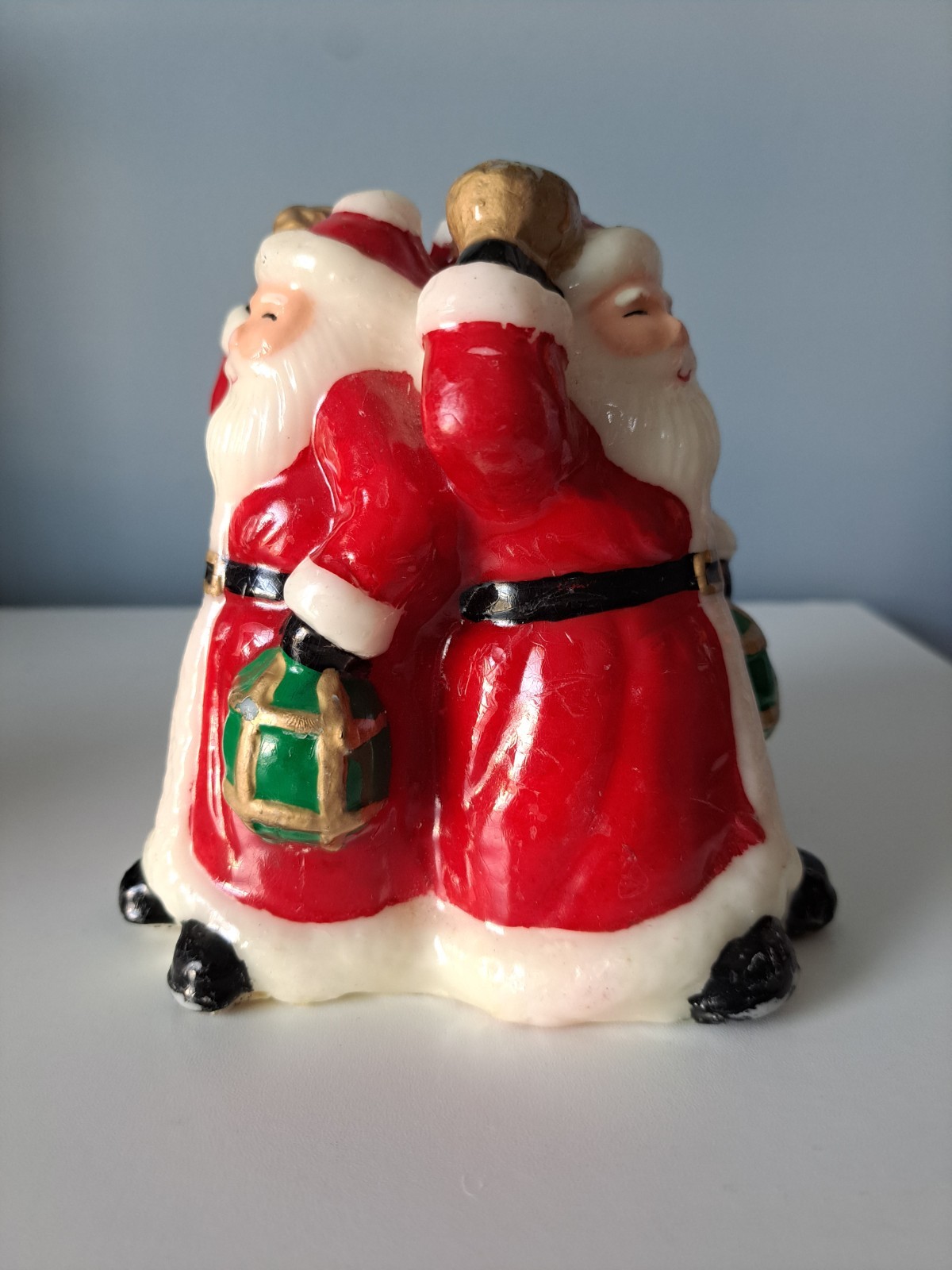 Vintage Colonial Candle of Cape Cod Three Sided Santa Candle Bell Ringer 