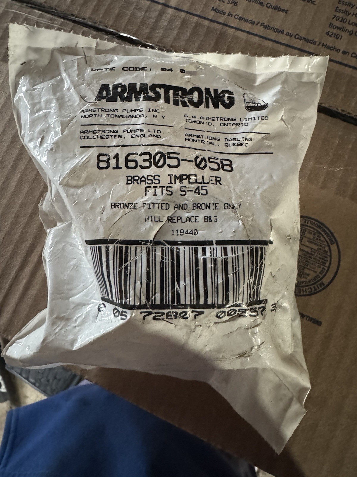 Armstrong Brass Impeller Fits S-45 816305-058 New Old Stock, Replace B&G 118440 Armstrong Brass Impeller Fits S-45 816305-058 New Old Stock, Replace B&G 118440