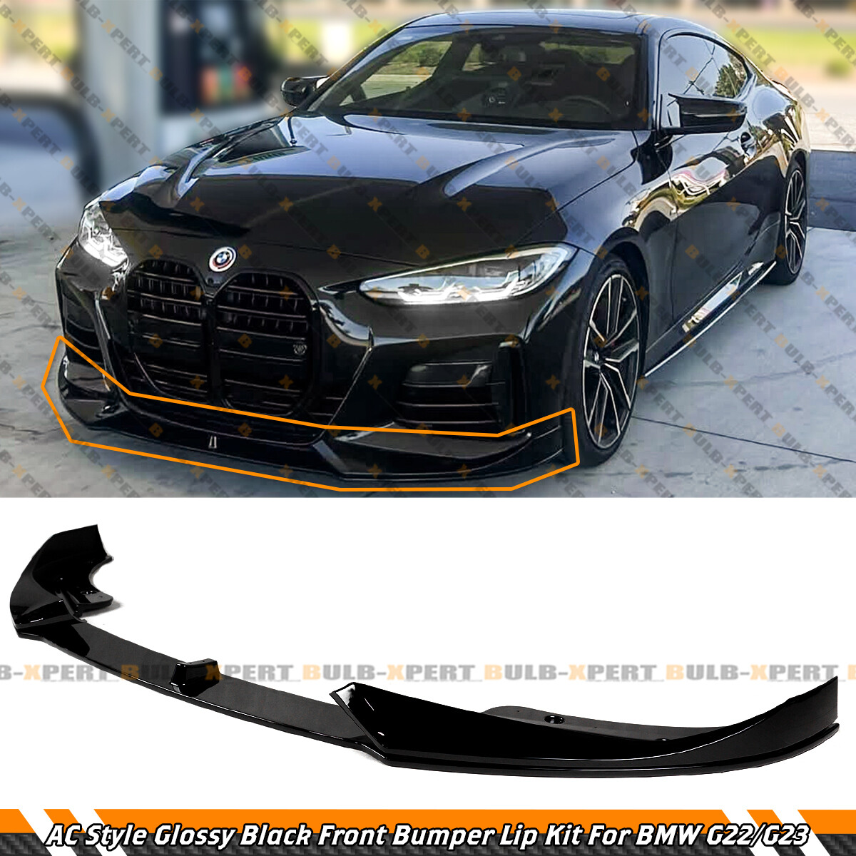 For 21-26 BMW G22 G23 430i M440i AC Style Glossy Black Front Bumper Lip Splitter