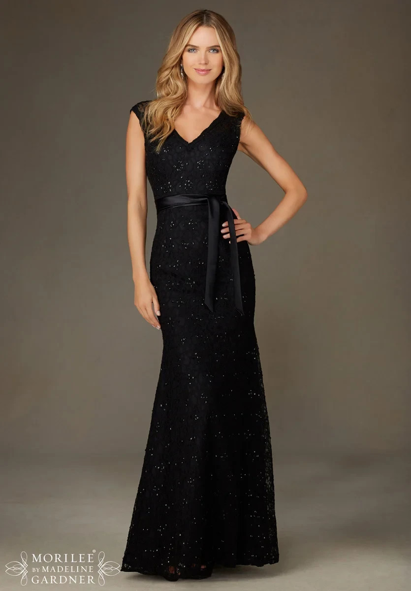 Morilee Madeline Gardner Black Sequin Floral Lace Gown Size 16 $260 *Less Sash* Morilee Madeline Gardner Black Sequin Floral Lace Gown Size 16 $260 *Less Sash*