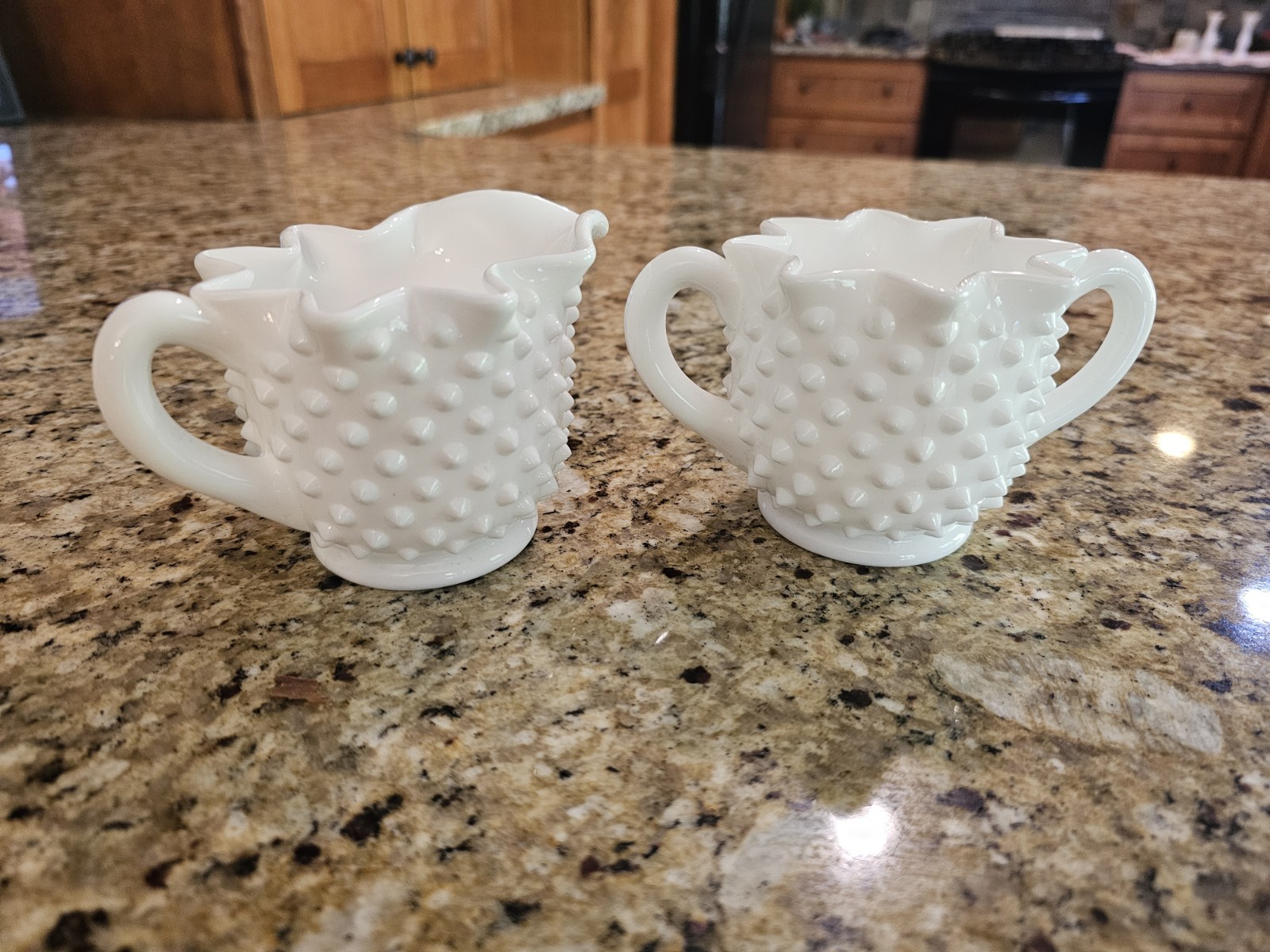 Vintage Fenton Hobnail milk glass creamer and open sugar bowl Vintage Fenton Hobnail milk glass creamer and open sugar bowl