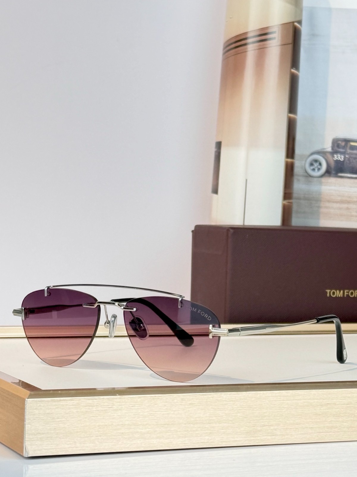 Tom Ford TF1356 Astar‑02 55□16‑145 Silver Rimless Purple Gradient Sunglasses