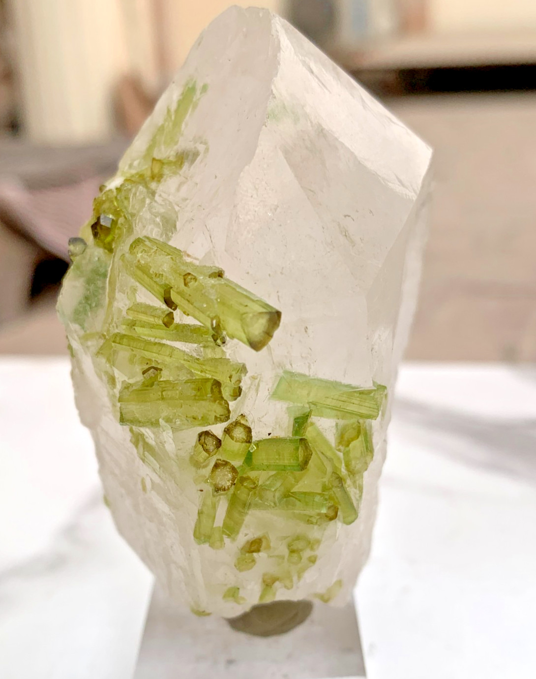 Rare Green Tourmaline Crystals on Quartz Specimen Chapu Mine Skardu Pakistan