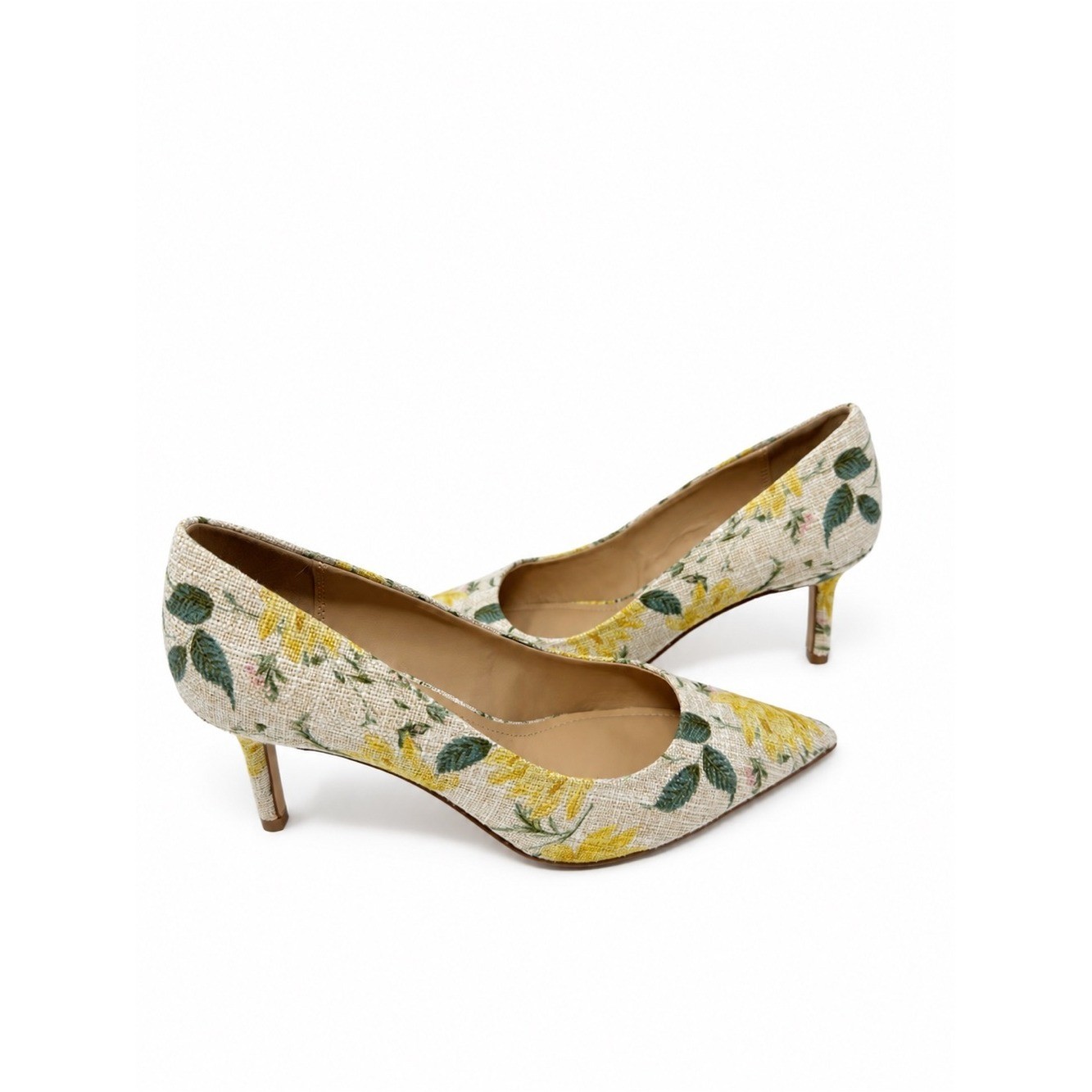 ON 34TH Women\'s Floral Pumps Pointed Toe Fabric Size 8.5 Yellow Classy Office