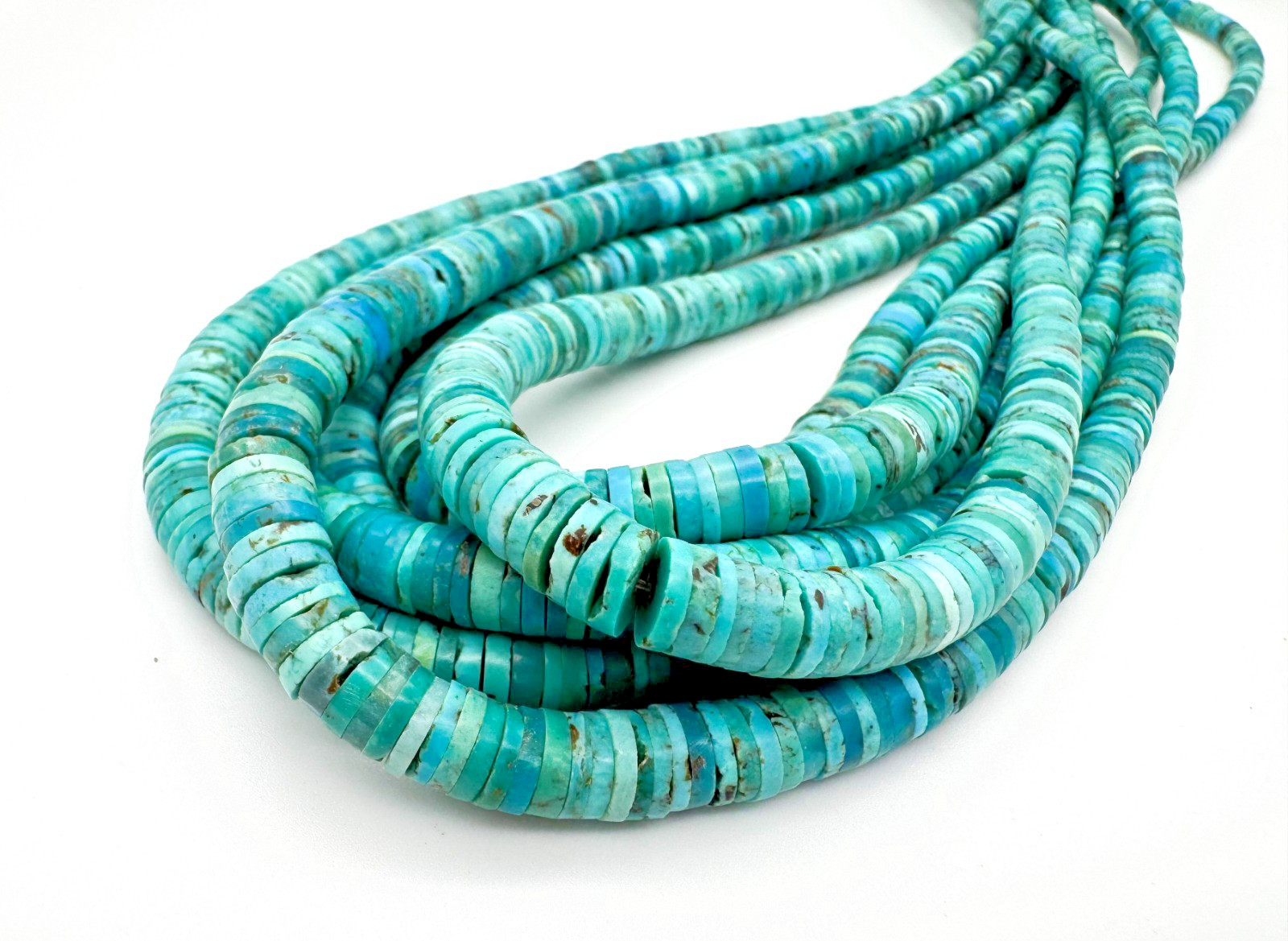 Natural Blue Arizona Kingman Turquoise Heishi Beads: Graduated Gemstone - PGS237 Natural Blue Arizona Kingman Turquoise Heishi Beads: Graduated Gemstone - PGS237