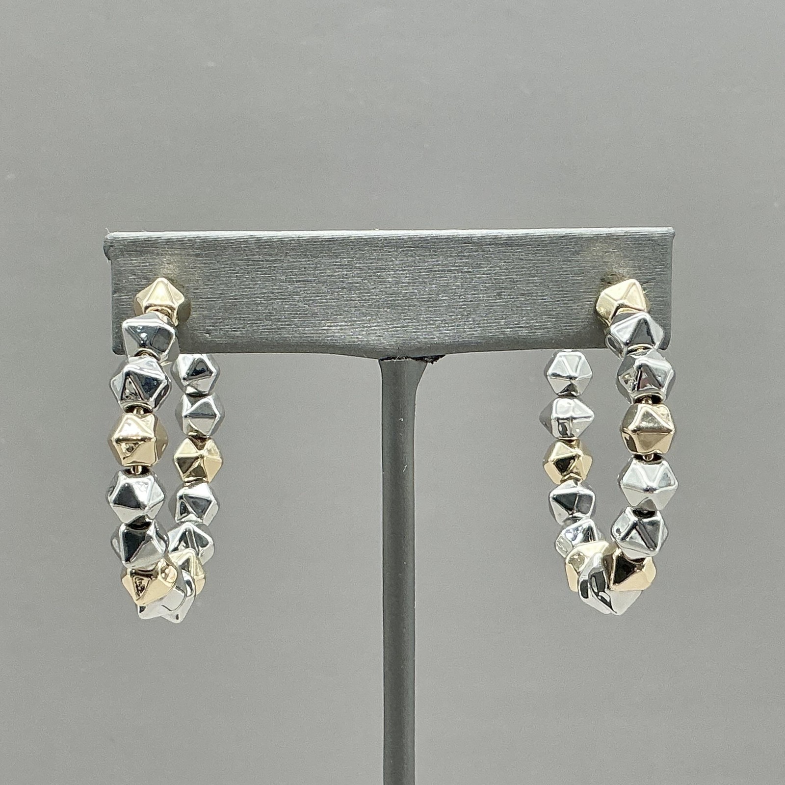 Allsaints Earrings Womens Beaded Hoop Silver Gold Tone Geometric Jewelry 1.75\