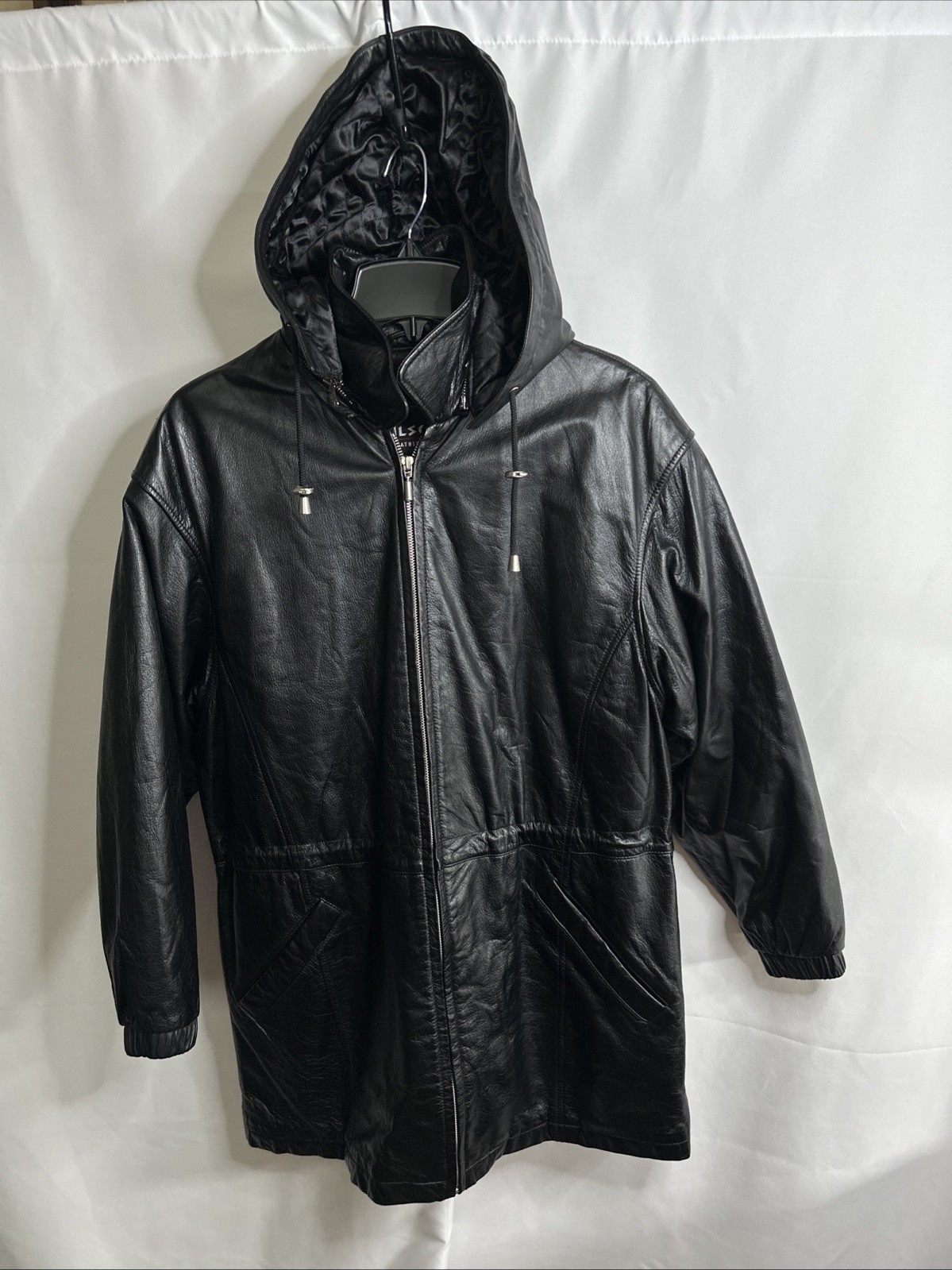Vtg Wilsons “The Leather Experts” Fullzip Long Jacket Removable Hood Black Sz- S Vtg Wilsons “The Leather Experts” Fullzip Long Jacket Removable Hood Black Sz- S
