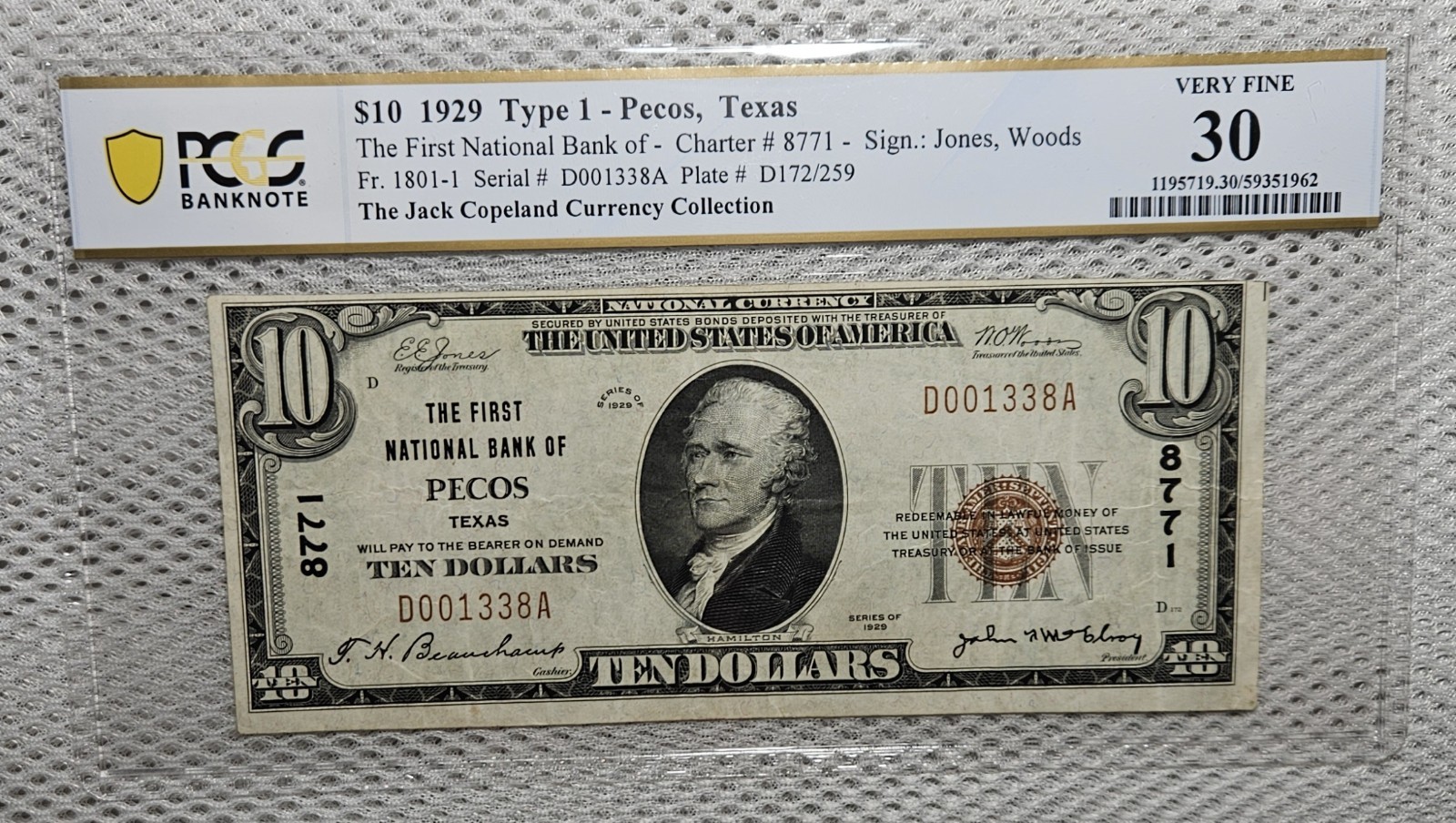 1929 $10 National Banknote PECOS, TX TEXAS Ch. 8771 PCGS VF 30 Very Rare Note