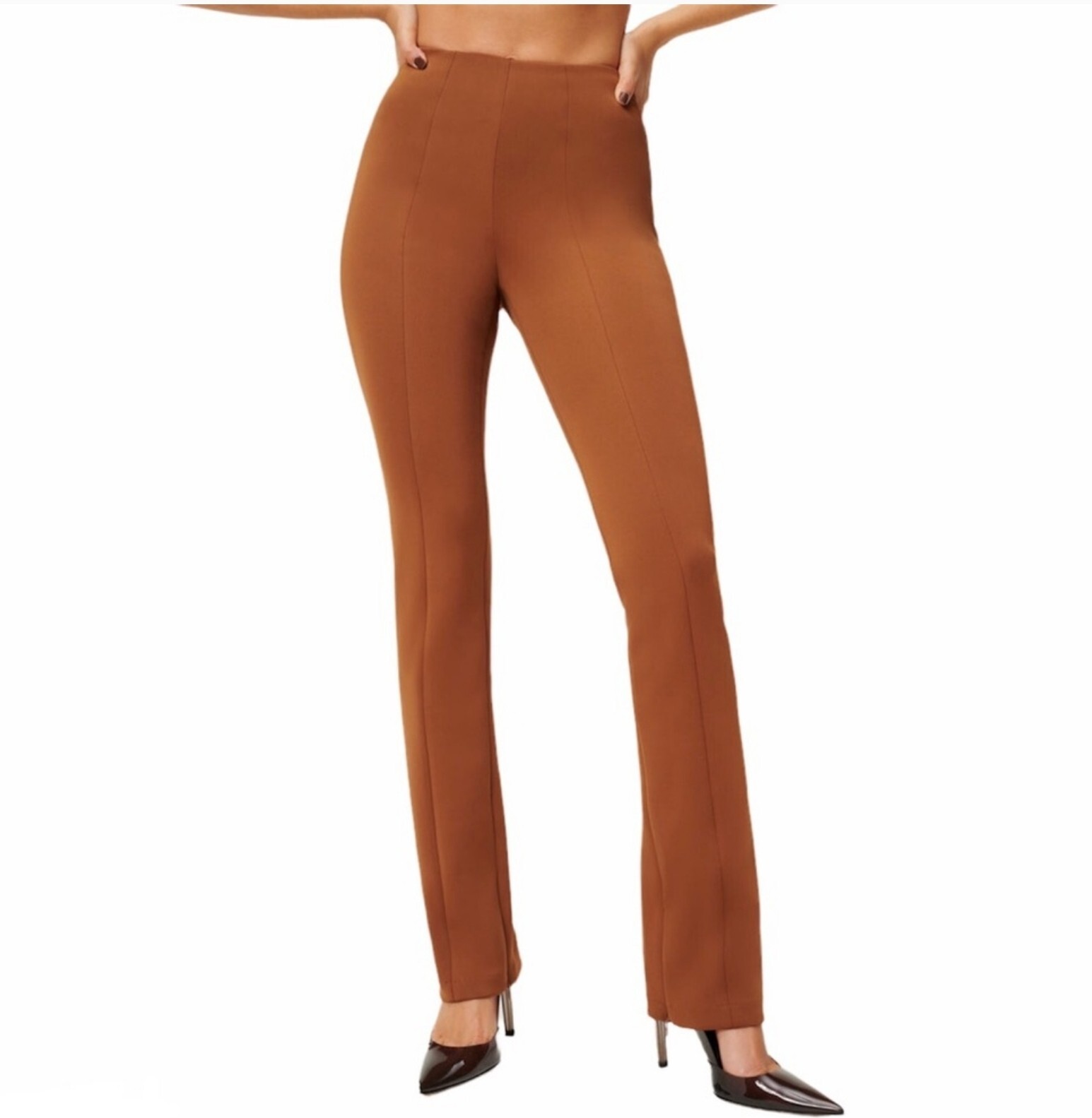 Good American Burnt Carmel Scuba Slim Flare Leg Zip Ankle Pants Size XL New