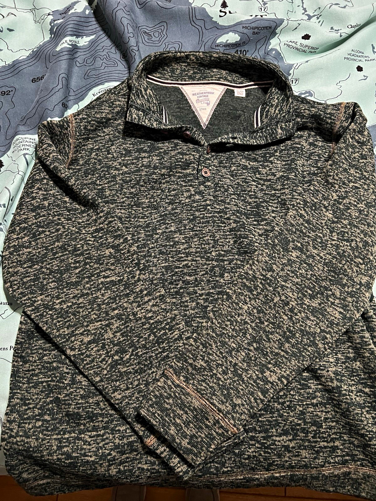 Weatherproof Vintage Men\'s XL Green Heathered Knit Polyester Button-Up Shirt Weatherproof Vintage Men\'s XL Green Heathered Knit Polyester Button-Up Shirt