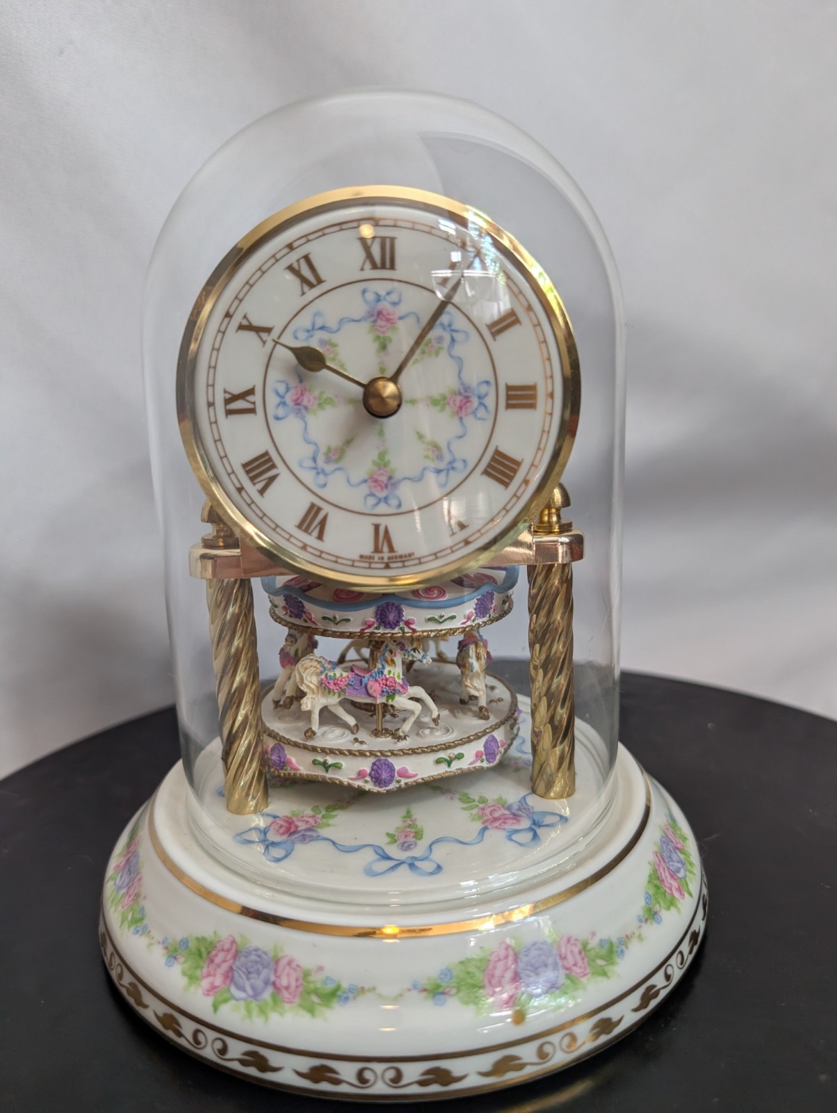 Vintage Franklin Mint Arzberg Carousel Anniversary Clock Porcelain Glass Dome