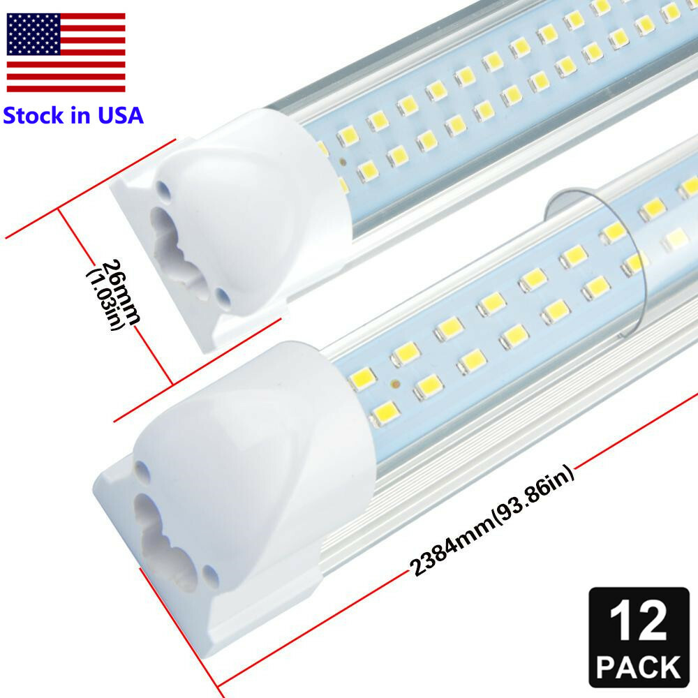 12PK 8FT LED Shop Light 72W 6000K T8 Linkable Tube Fixture For Garage Warehouse