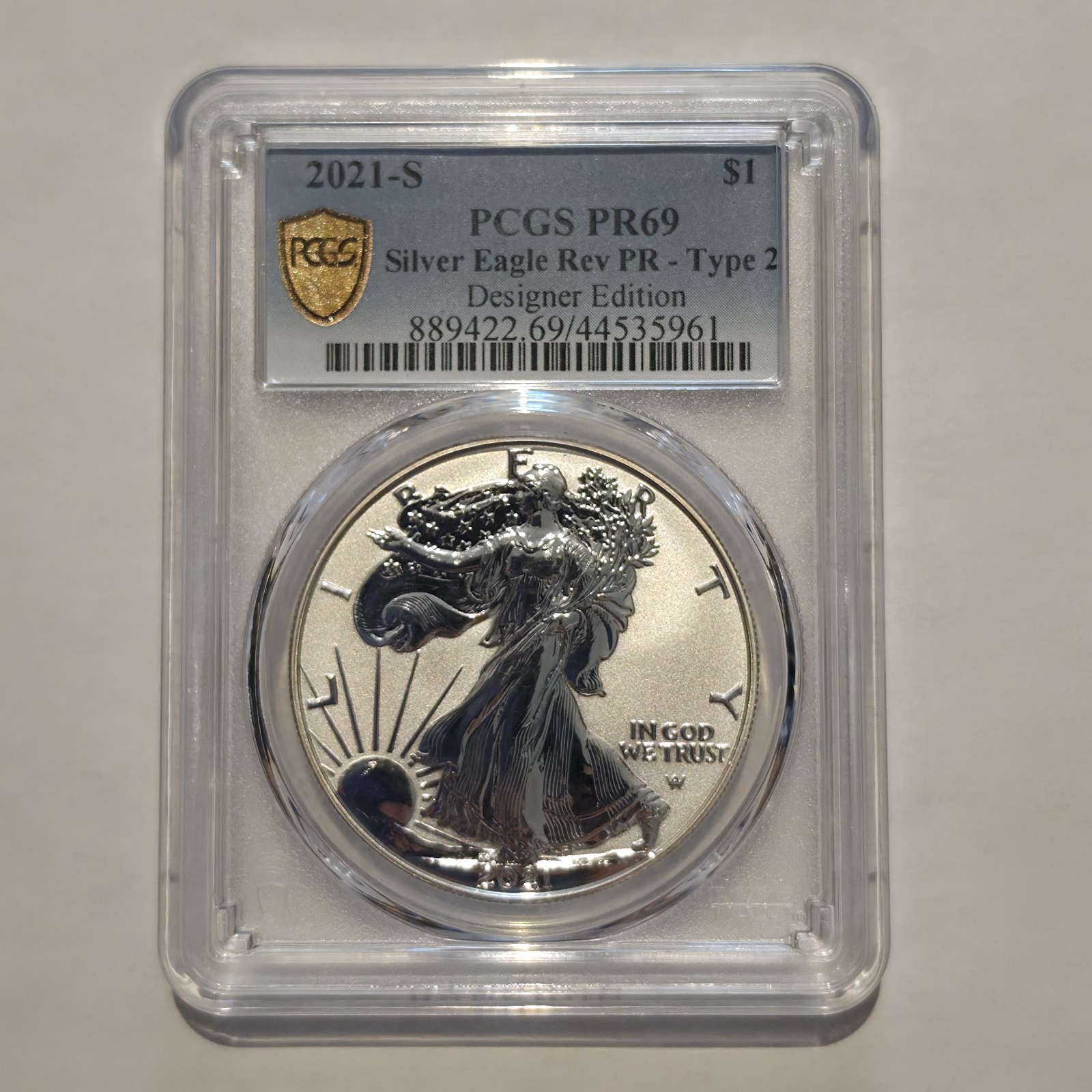 2021-S 1oz Silver Eagle Reverse Proof Type 2 - PCGS PR69 ~~Designer Edition~~