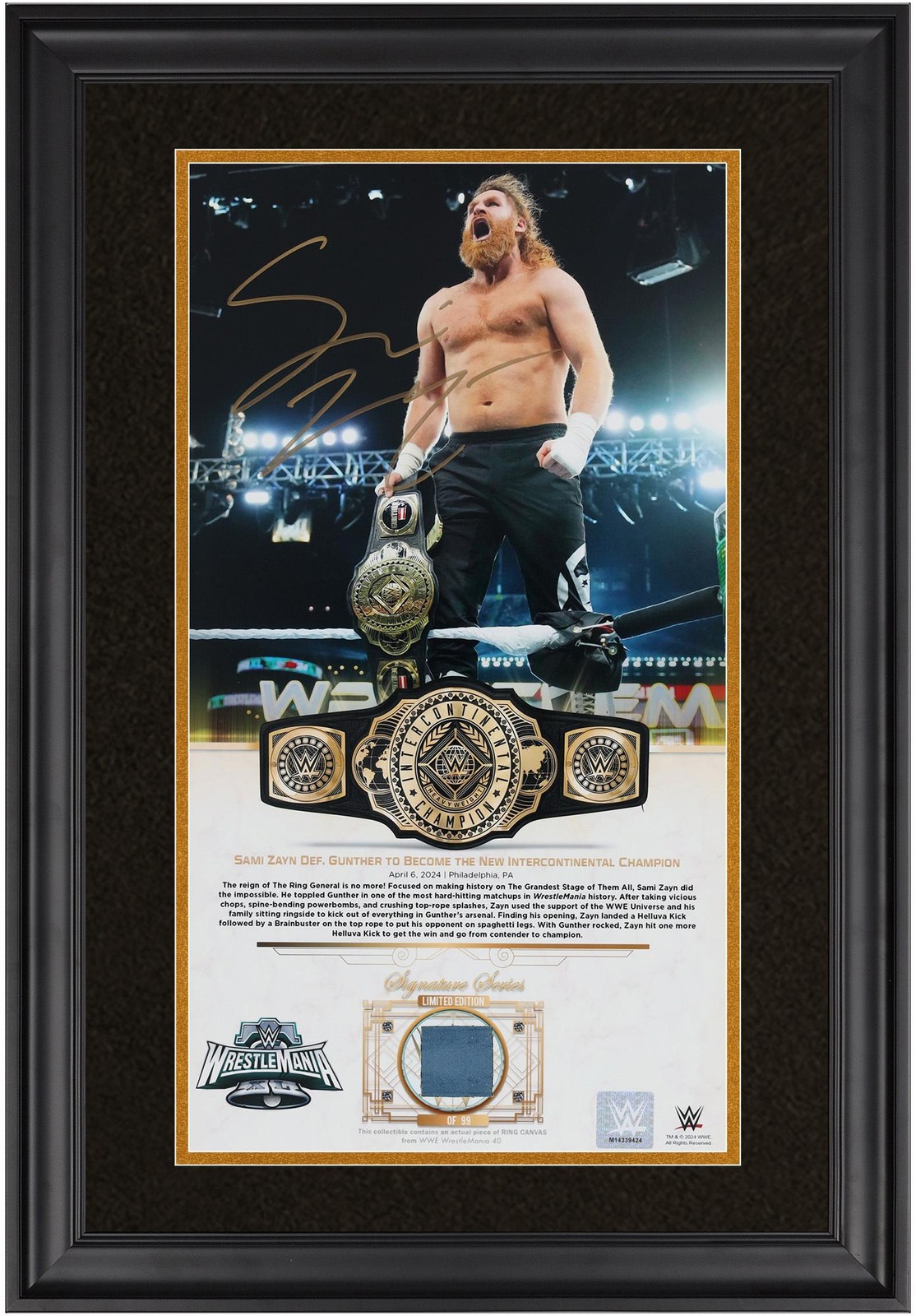 Sami Zayn WWE Framed Signed 10x18 Wrestle Mania 40 Collage w/MU Canvas-LE 99