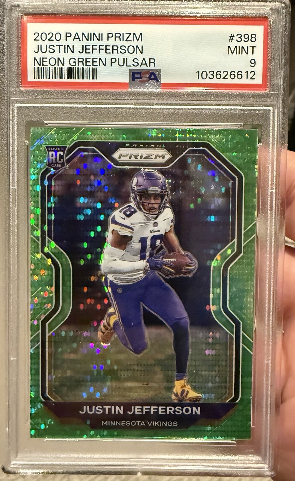 2020 Panini Prizm Justin Jefferson Neon Green Pulsar ROOKIE RC PSA 9 LOW POP 2020 Panini Prizm Justin Jefferson Neon Green Pulsar ROOKIE RC PSA 9 LOW POP