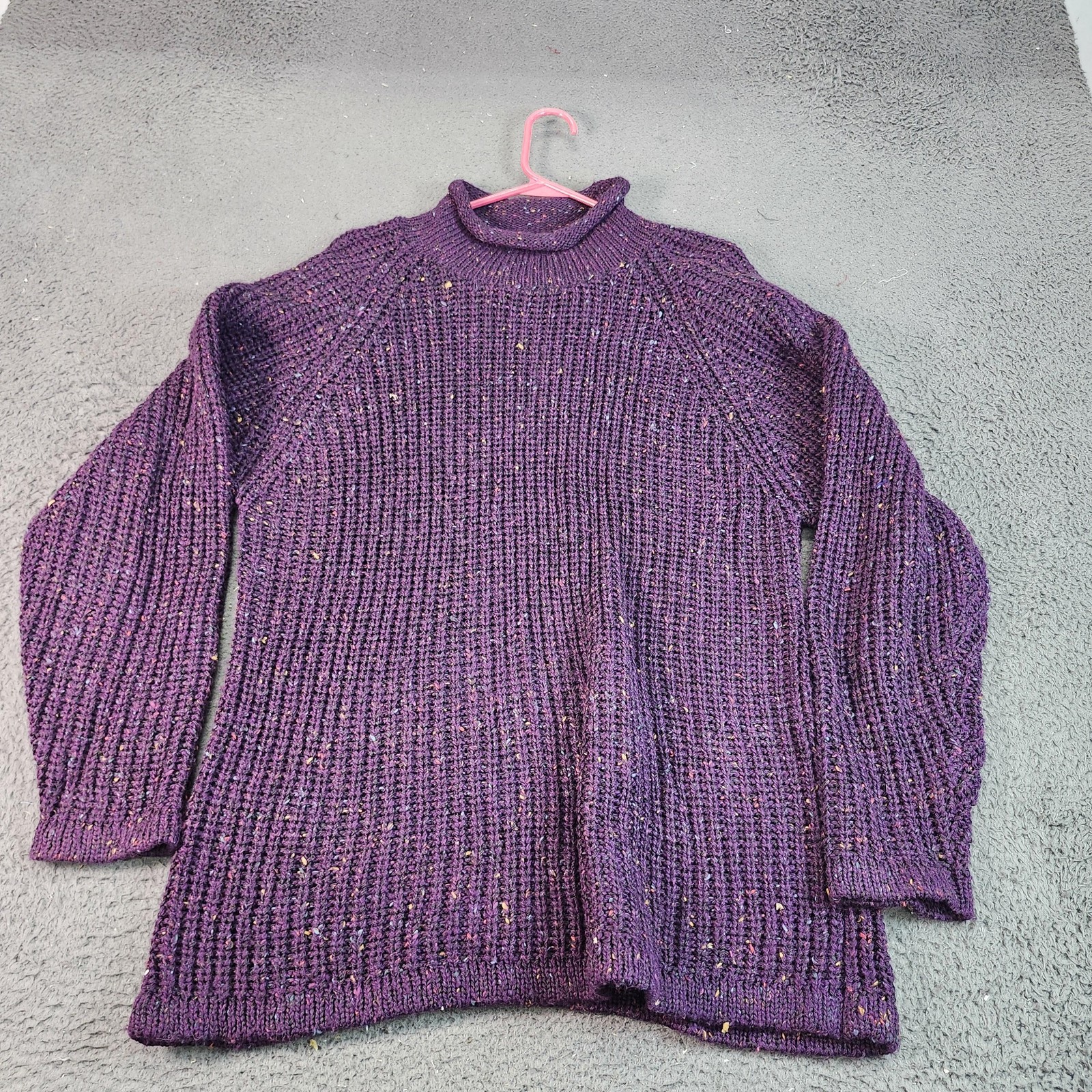 Vintage Forenza Sweater Womens Medium Purple Mock Neck Knit Pullover Tunic 80s