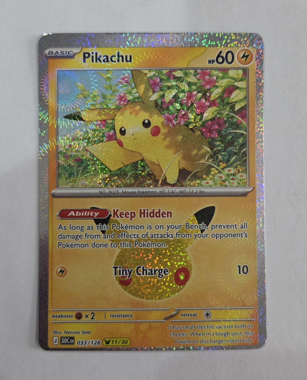 **Error** - Miscut Pikachu 11/30 Celebrations Holo Rare English Pokemon 033/128 **Error** - Miscut Pikachu 11/30 Celebrations Holo Rare English Pokemon 033/128