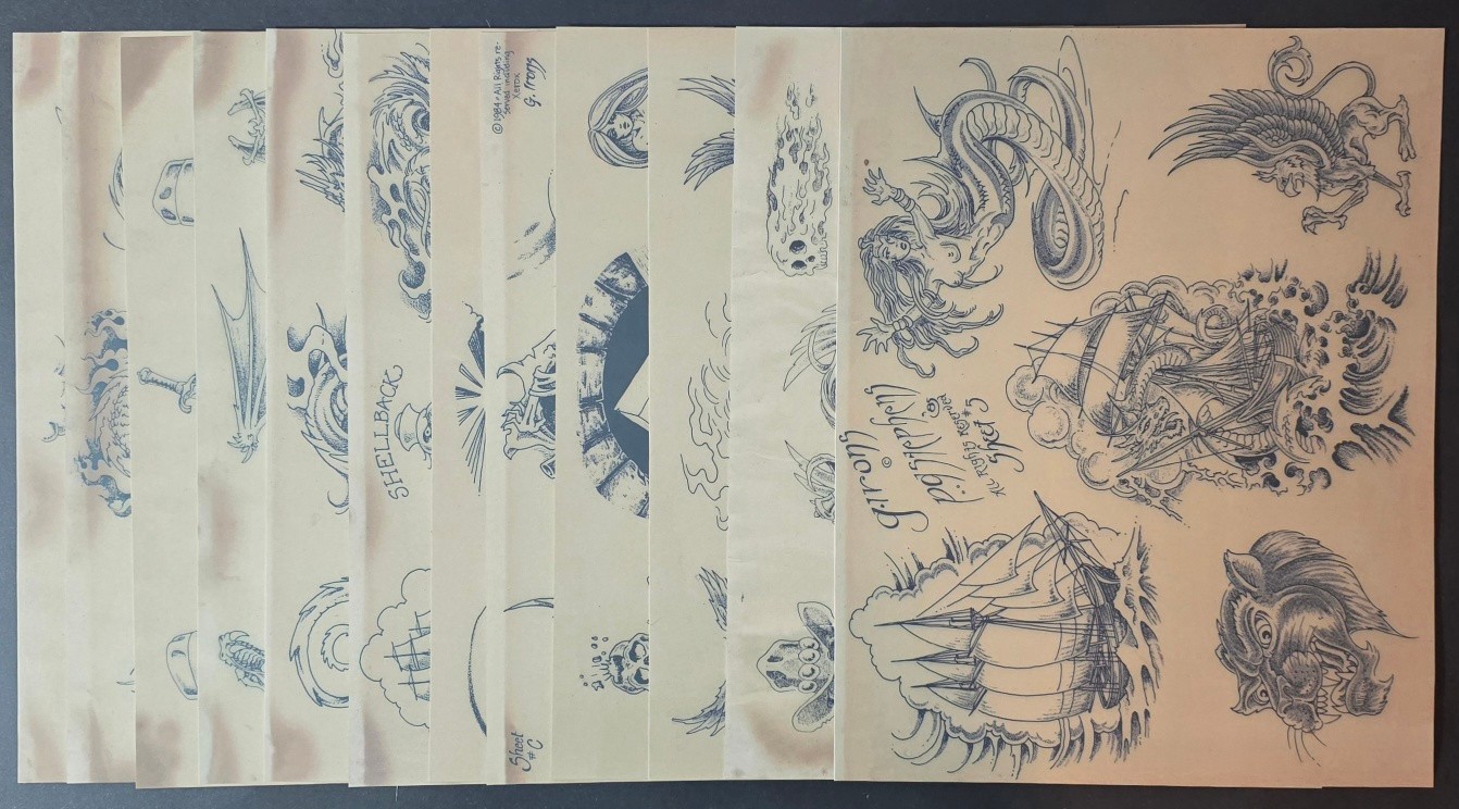 SET Of 12  Greg Irons Traditional Vintage Tattoo Flash Set Production Sheets