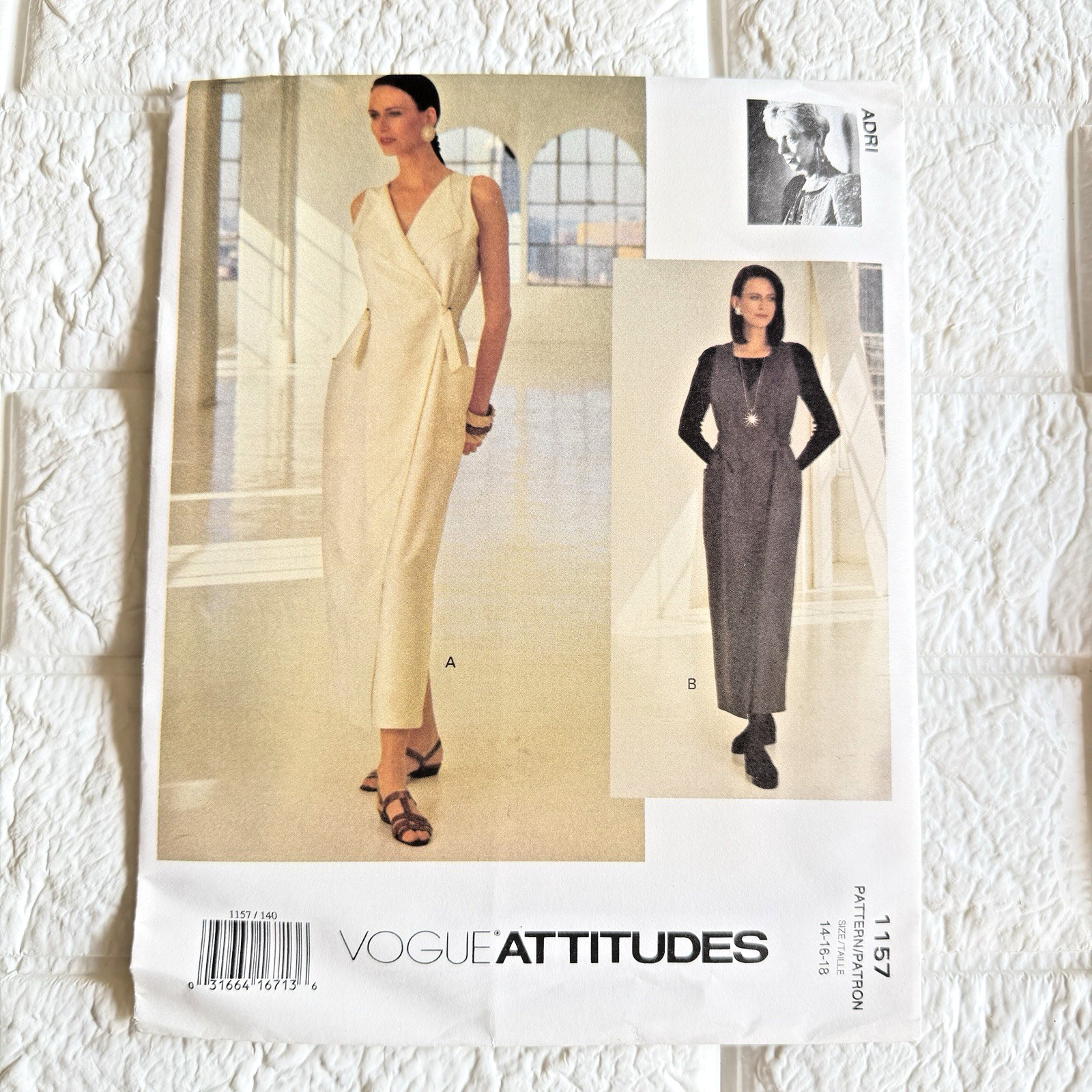 Vtg NEW Vogue 1157 Pattern 14 16 18 ADRI Designer Wrap Dress Quiet Minimalist FF
