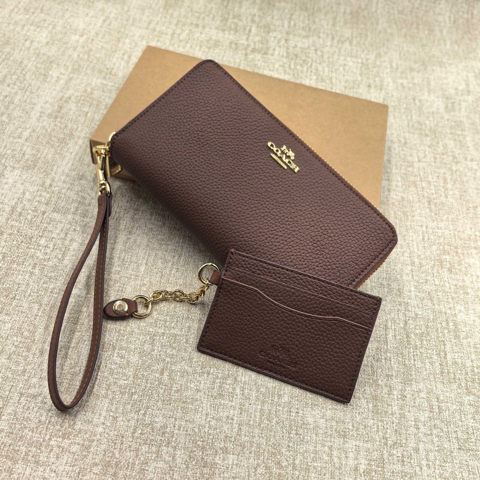 Coach CBZ98 Long Zip Around Wallet Removable Card Case Mahogany Brown Leather