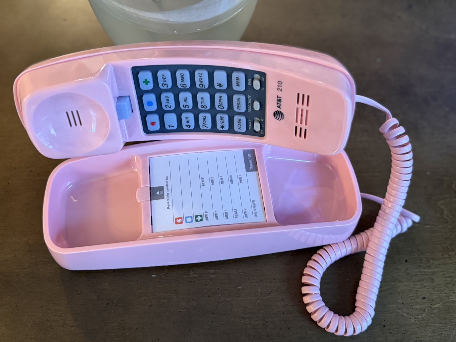AT&T 210 Trimline Phone, Pink – Corded, Lighted Keypad, 13 Speed Dial, No Power