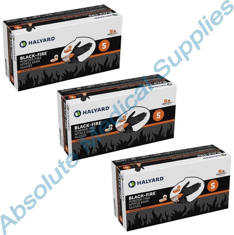 *450-Pieces* Halyard Black-Fire PF Nitrile Medical Exam Gloves Small 44756 *450-Pieces* Halyard Black-Fire PF Nitrile Medical Exam Gloves Small 44756