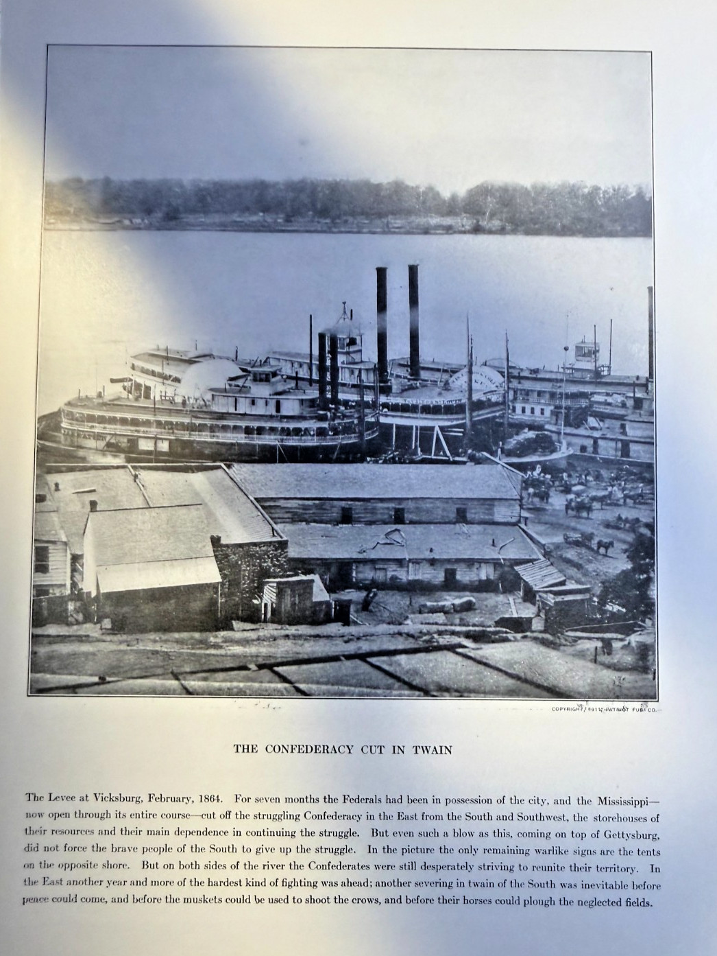 1912 Illustration Federal Gunboats on Levee At Vicksburg in 1864 Civil War