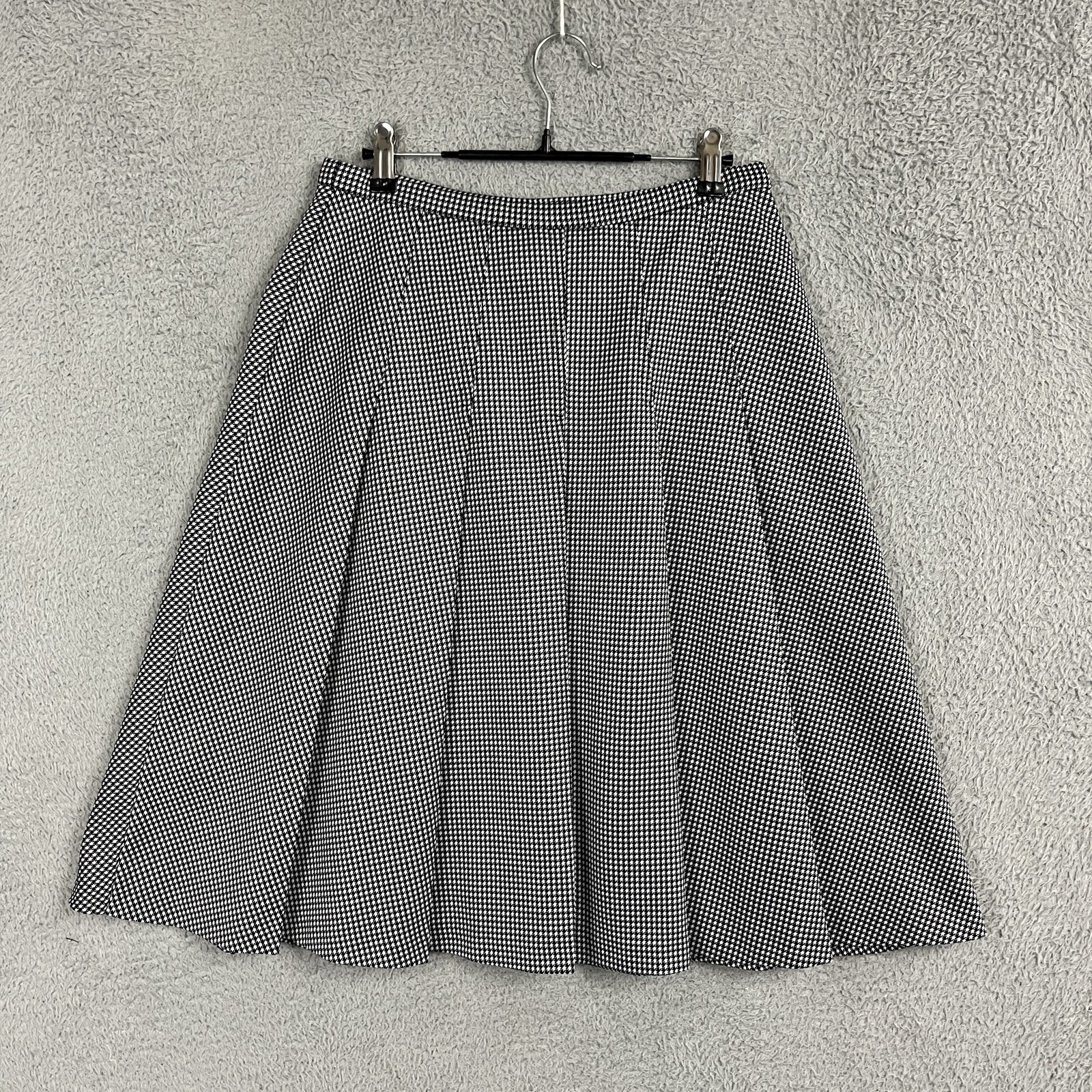 VTG 70s Pleated Skirt Polyester Double Knit Houndstooth Tag 12 Retro Career MOD