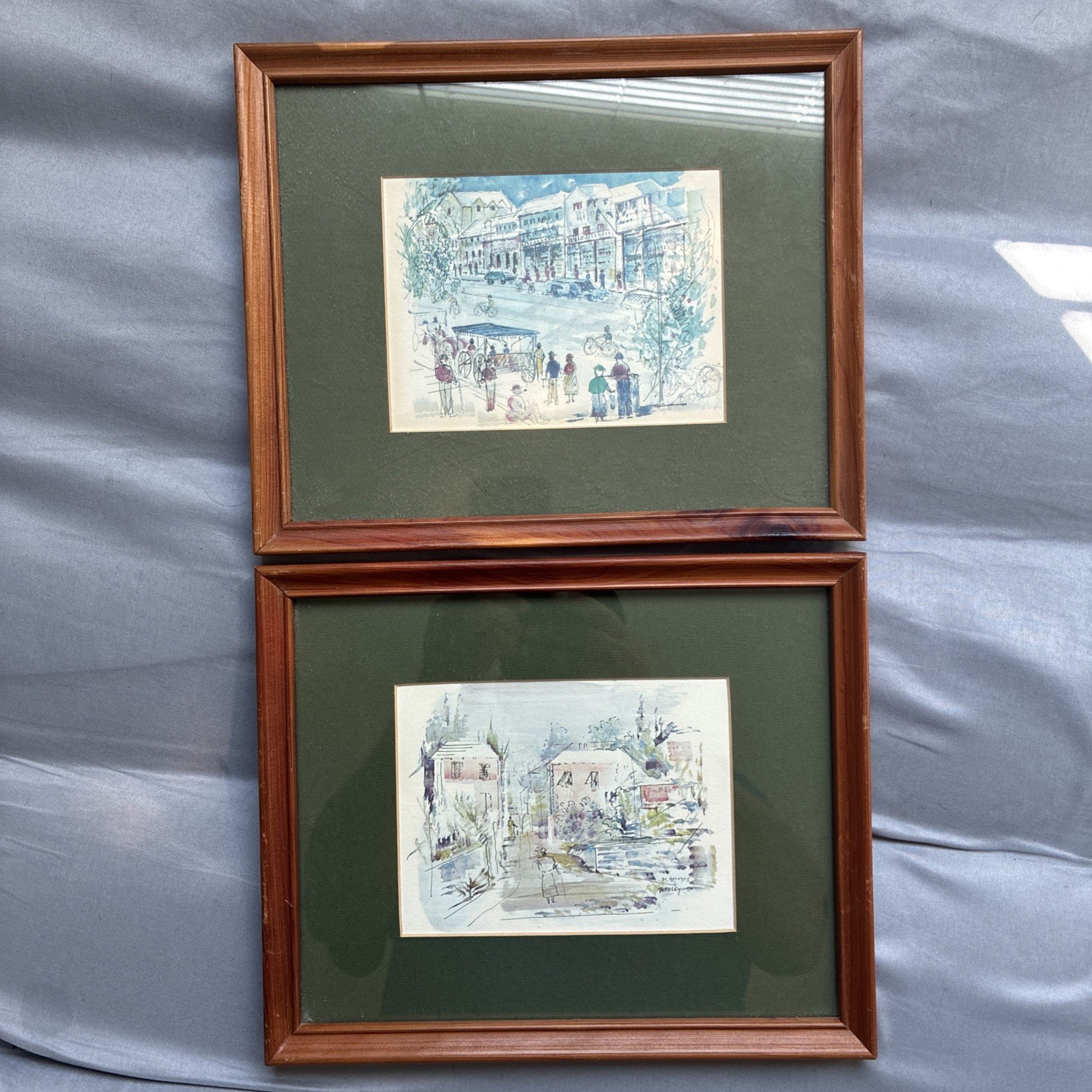  Pair 2 Vintage Alfred Birdsey Bermuda Art Prints Framed Matted St Georges