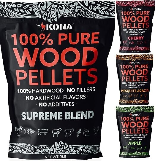 Kona Smoker Pellets - Supreme, Mesquite, Apple, Cherry - 4x2 LB Bags (8 Pounds) Kona Smoker Pellets - Supreme, Mesquite, Apple, Cherry - 4x2 LB Bags (8 Pounds)
