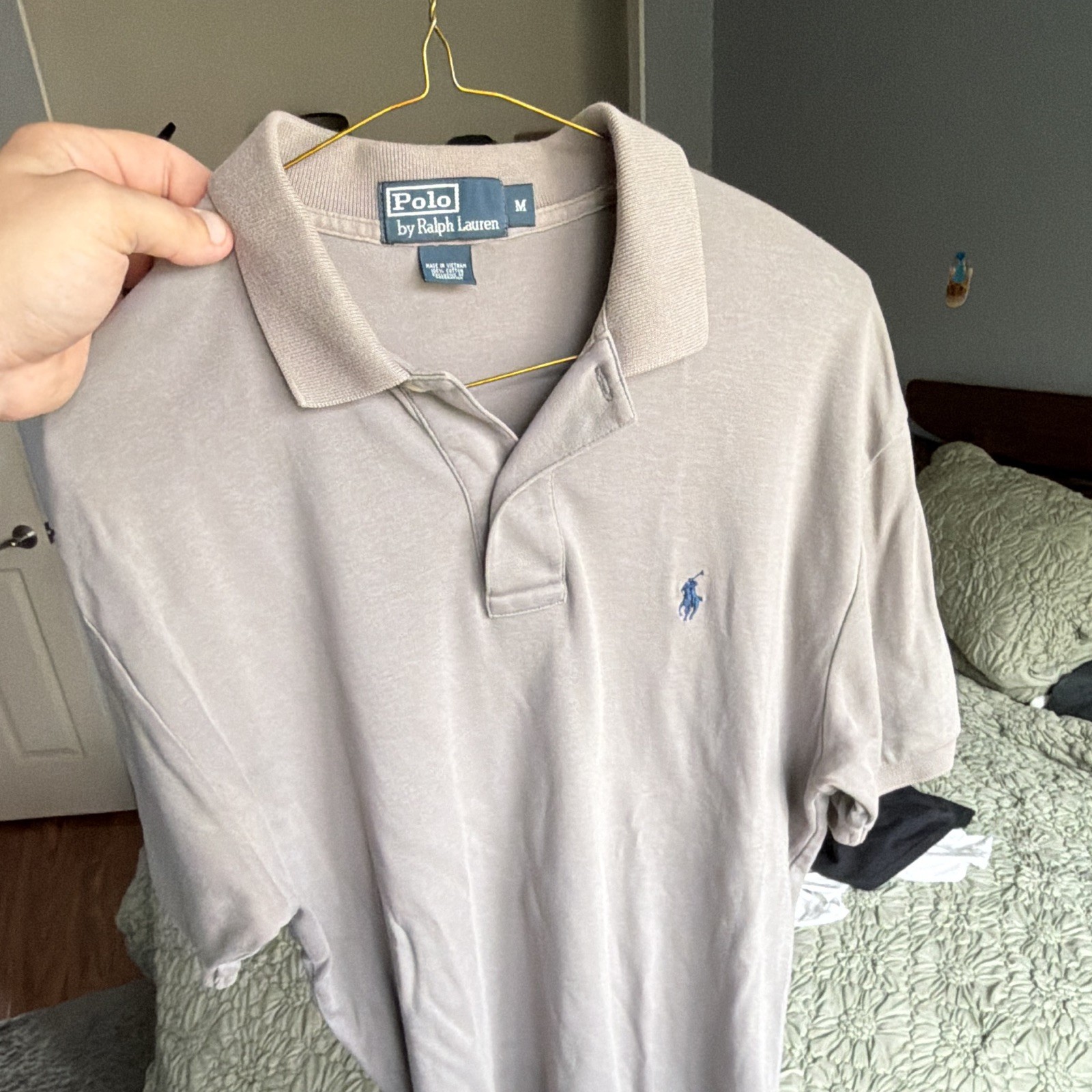 Polo Ralph Lauren Men\'s Polo Shirt Medium - Gray Interlock Cotton Short Sleeve Polo Ralph Lauren Men\'s Polo Shirt Medium - Gray Interlock Cotton Short Sleeve