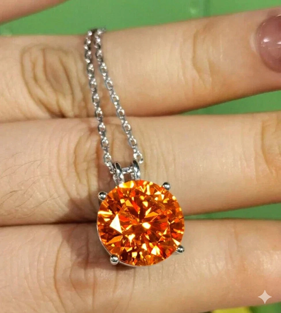 RARE 6.40 Ct Certified Flame Orange Diamond Solitaire Necklace, Great Luster