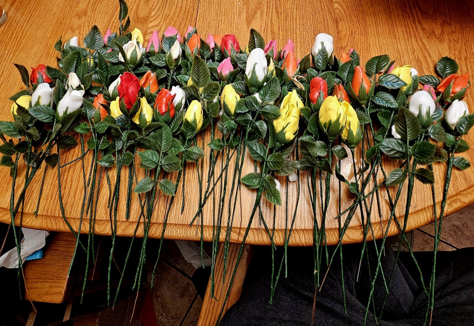 60 Vintage Resin Rosebud Floral Picks Wired Stems MCM Craft Flowers NOS