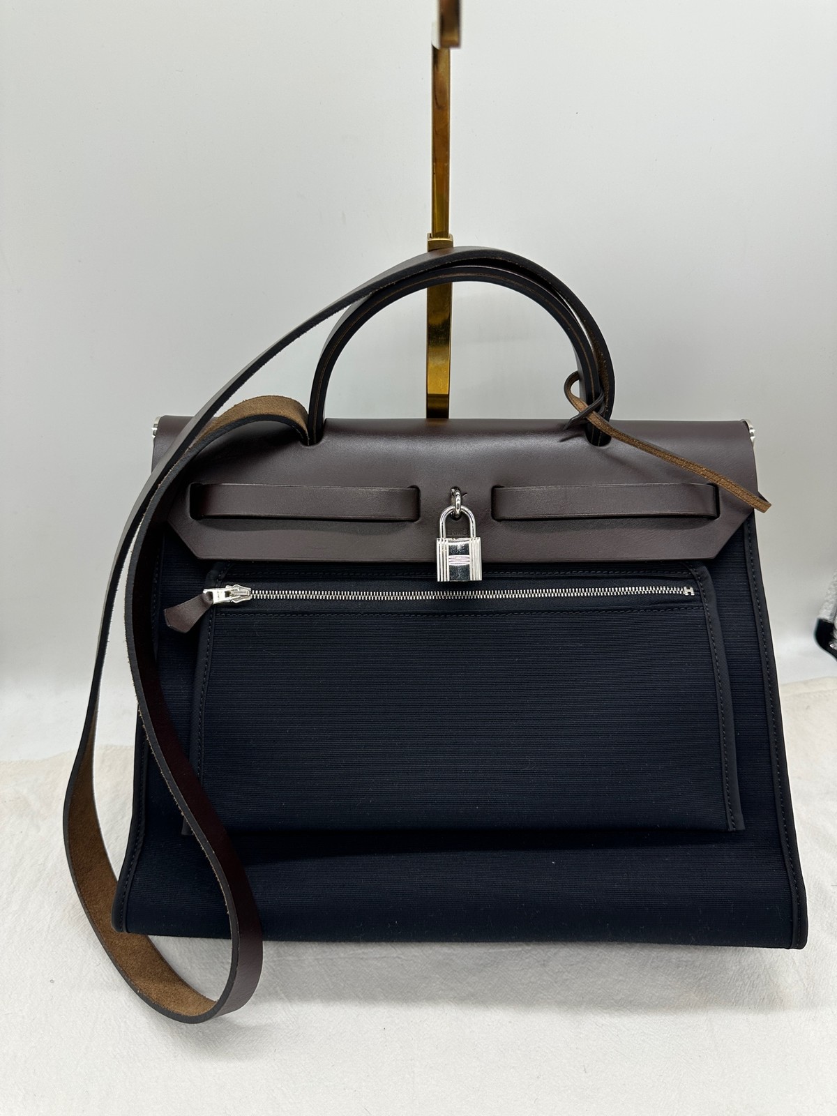 Hermes Herbag 31 Medium Black Canvas Silver HW Shoulder Bag Preowned Authentic Hermes Herbag 31 Medium Black Canvas Silver HW Shoulder Bag Preowned Authentic