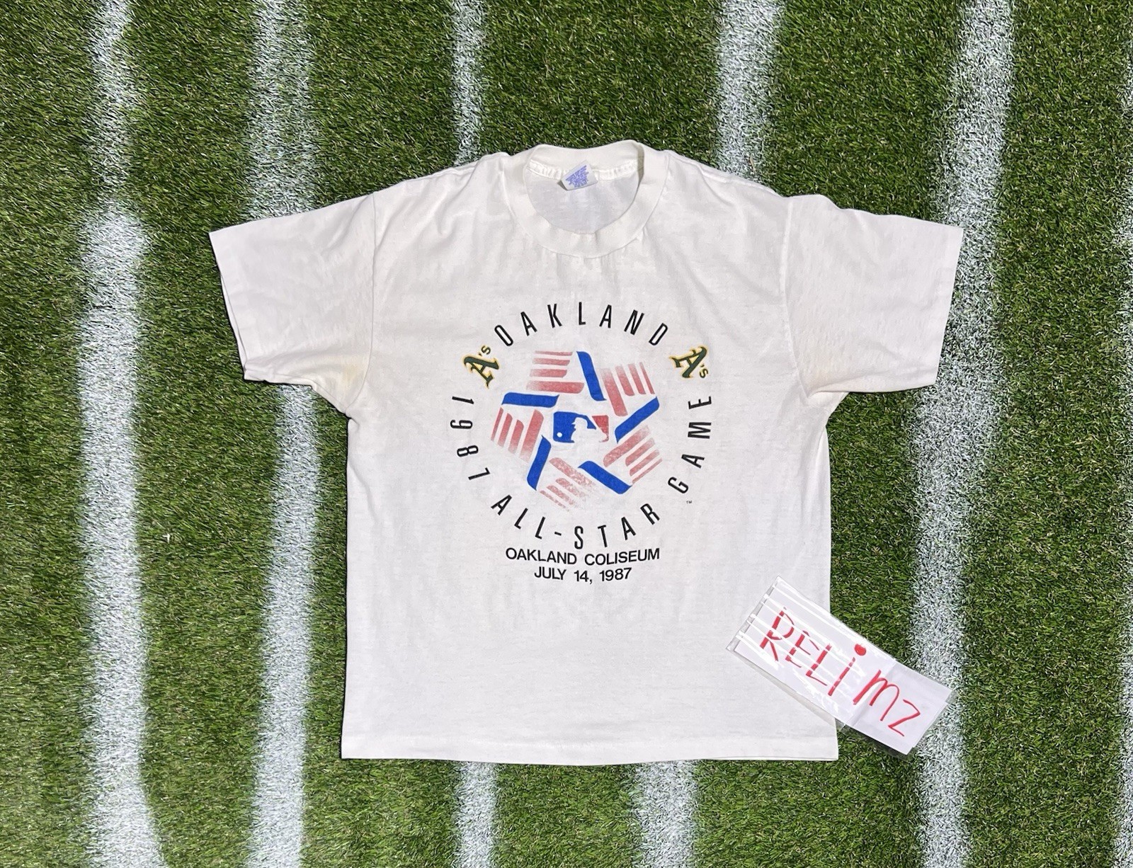 Vintage 87 All Star Game Oakland T-shirt L Trench Rare Athletics