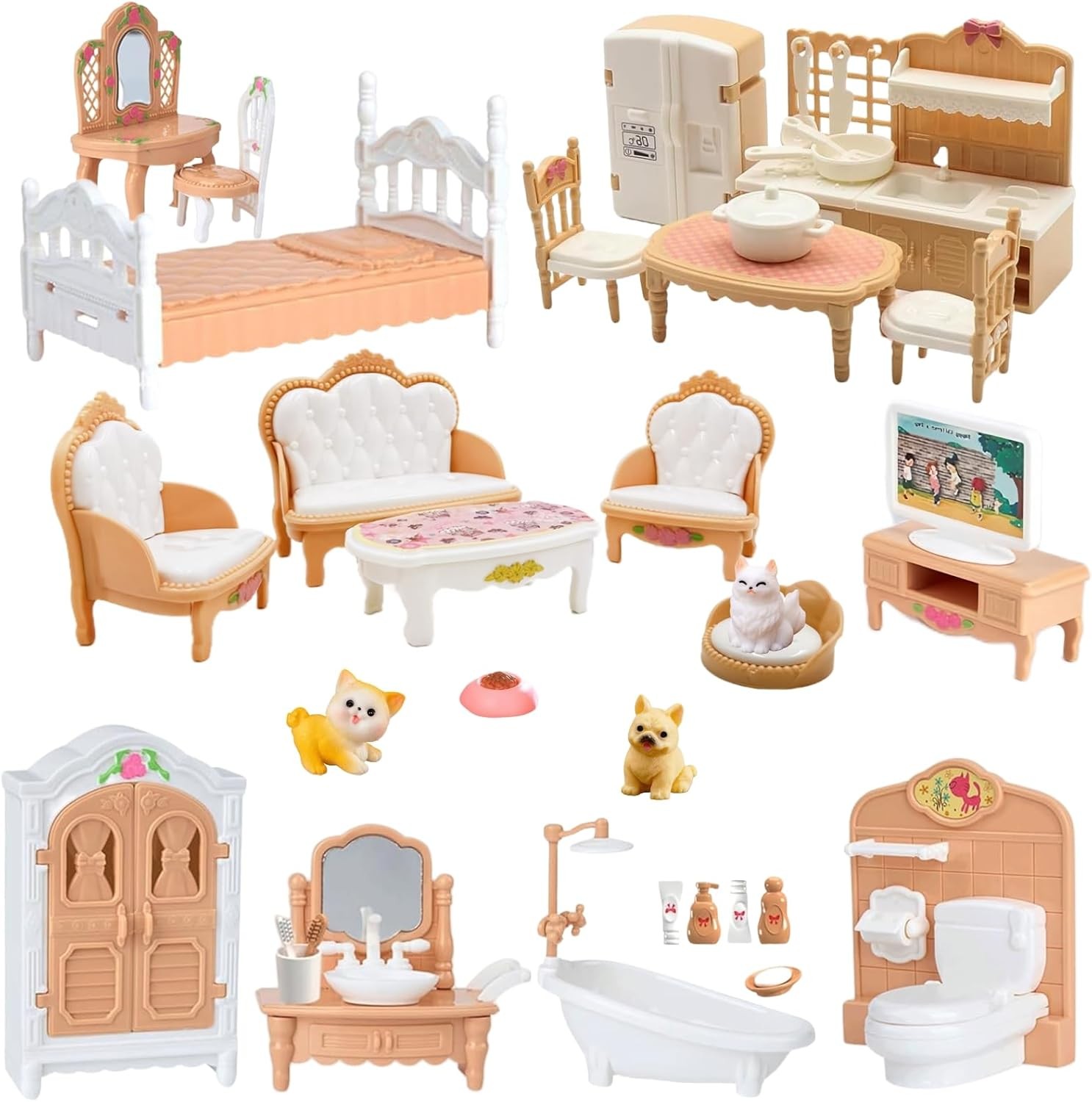 36Pcs Dollhouse Furniture Set,Miniature 1:12 Scale Dolls House Accessories with