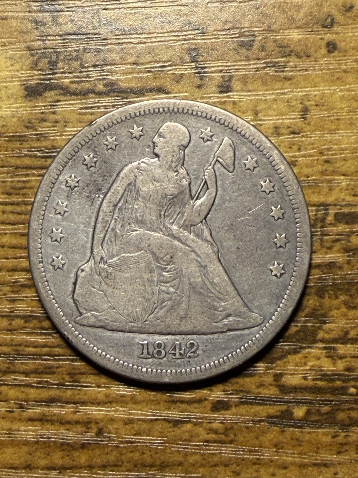 1842 Seated Liberty Dollar Choice Fine Tough Type Coin