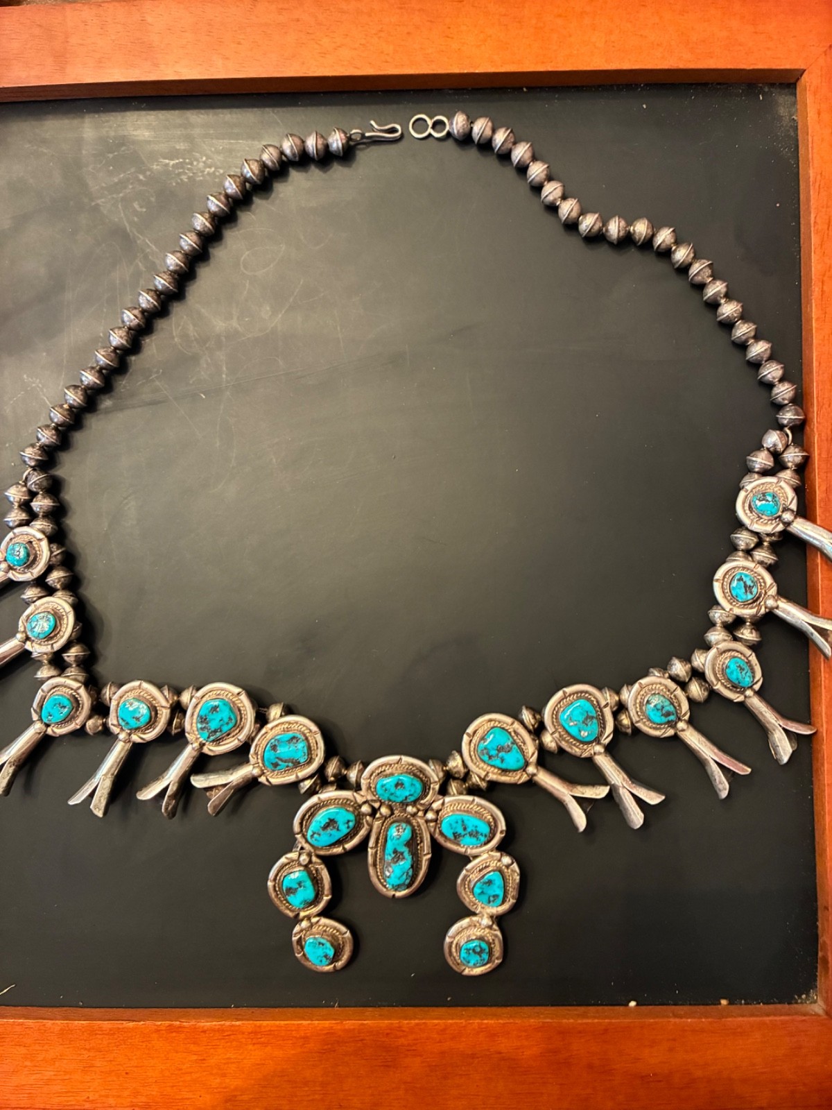 Vintage Navajo Turquoise Squash Blossom Necklace