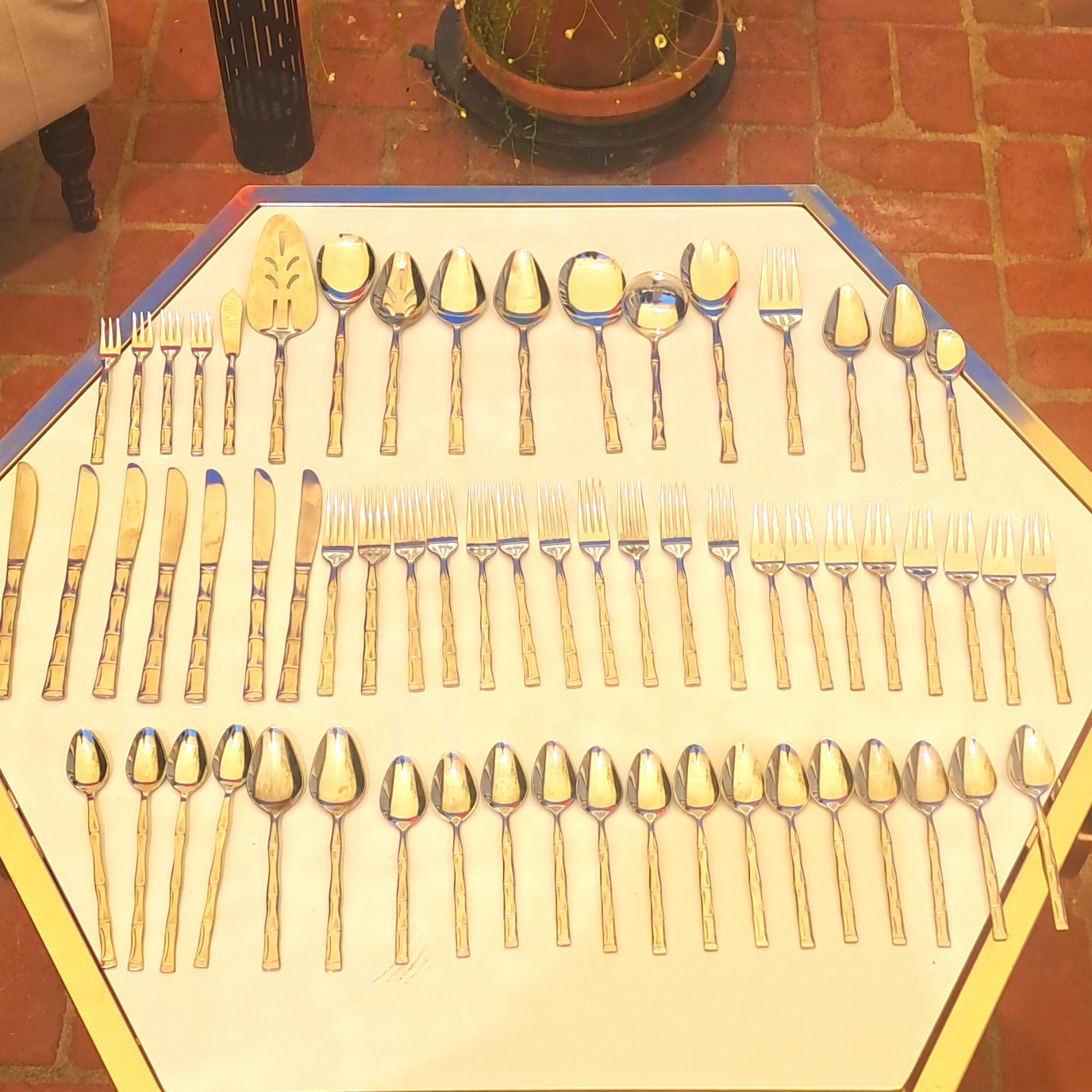 VTG Sunshine Bamboo Stainless KOREA Handle Flatware Set, 61 pc VTG Sunshine Bamboo Stainless KOREA Handle Flatware Set, 61 pc