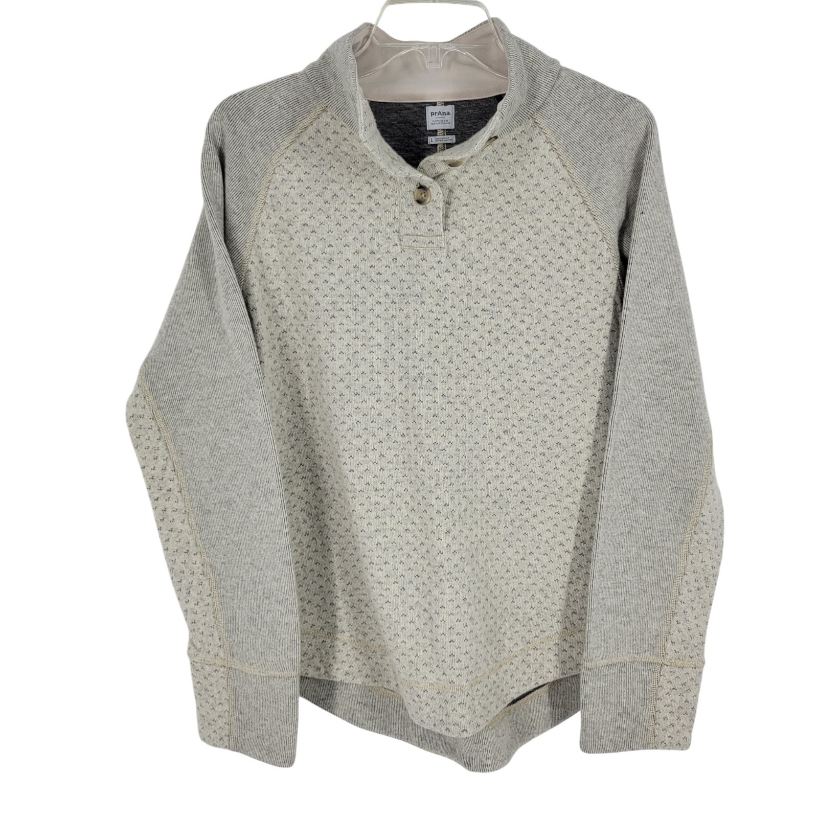 prAna Frozen Falls Sweater Oatmeal Knit Henley Cozy Textured Pullover Outdoor L prAna Frozen Falls Sweater Oatmeal Knit Henley Cozy Textured Pullover Outdoor L