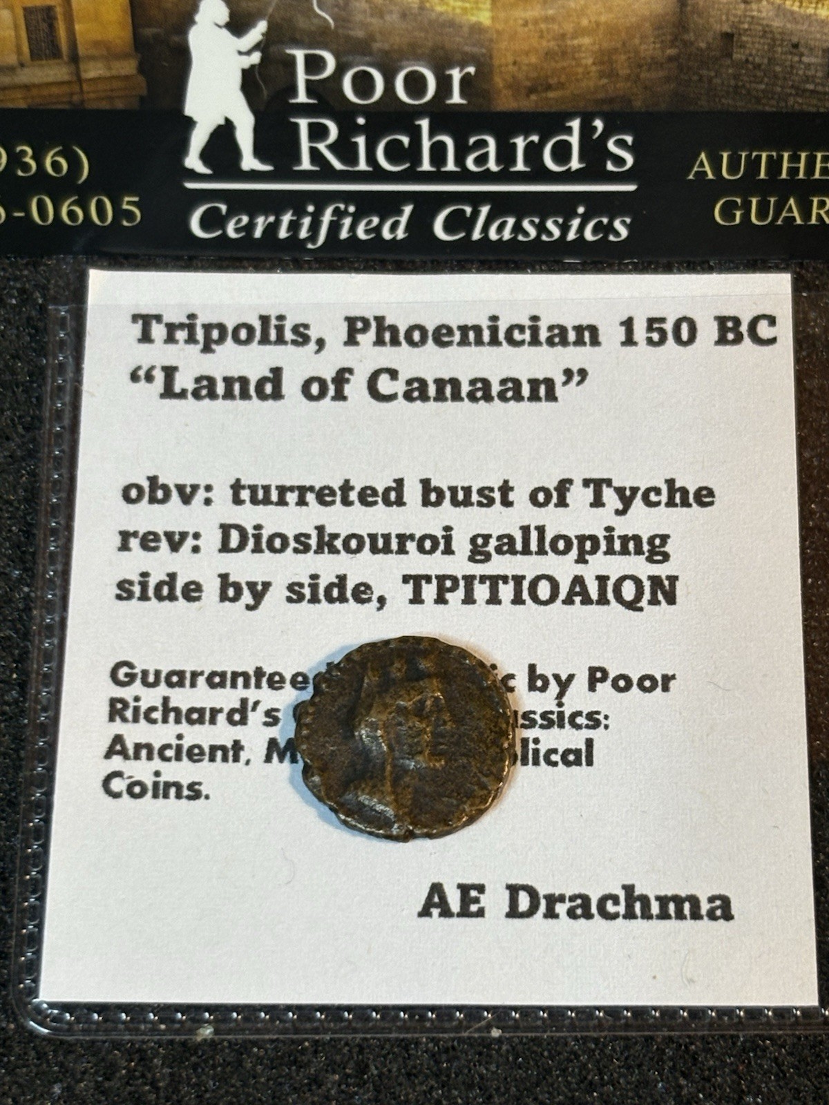 Tripolis Phoenicia “the Land of Canaan” Tyche W/Dioskourol Galloping CB174