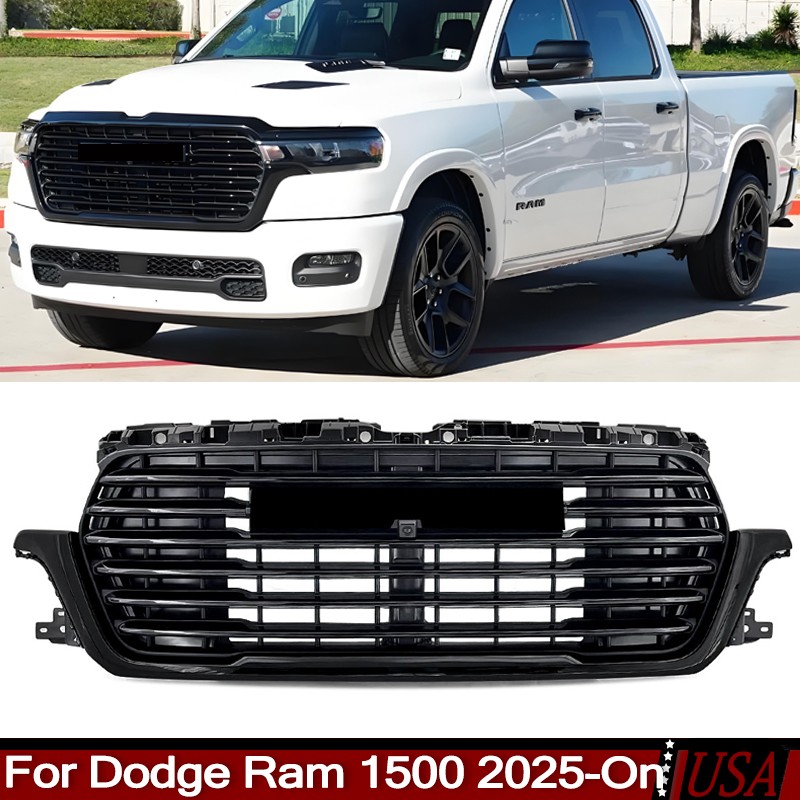Fit Dodge RAM 1500 Laramie 2025 2026 Front Bumper Grille Upper Grill Gloss Black