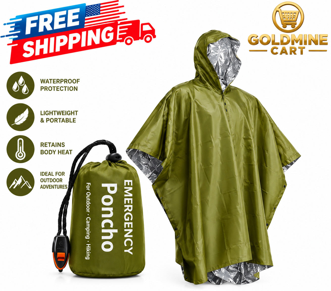 3 In 1 Outdoor Military Raincoat Hooded Sleeve Waterproof Rain Poncho Motorcycle